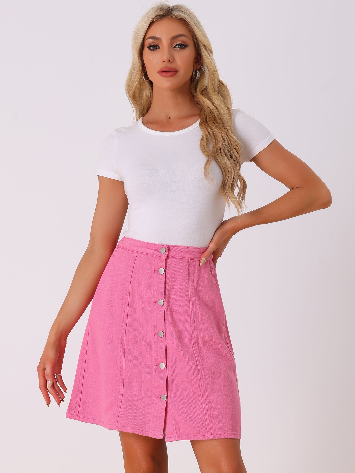 Women's Denim Skirts Summer Casual A-Line Short Button Down Jean Skirt