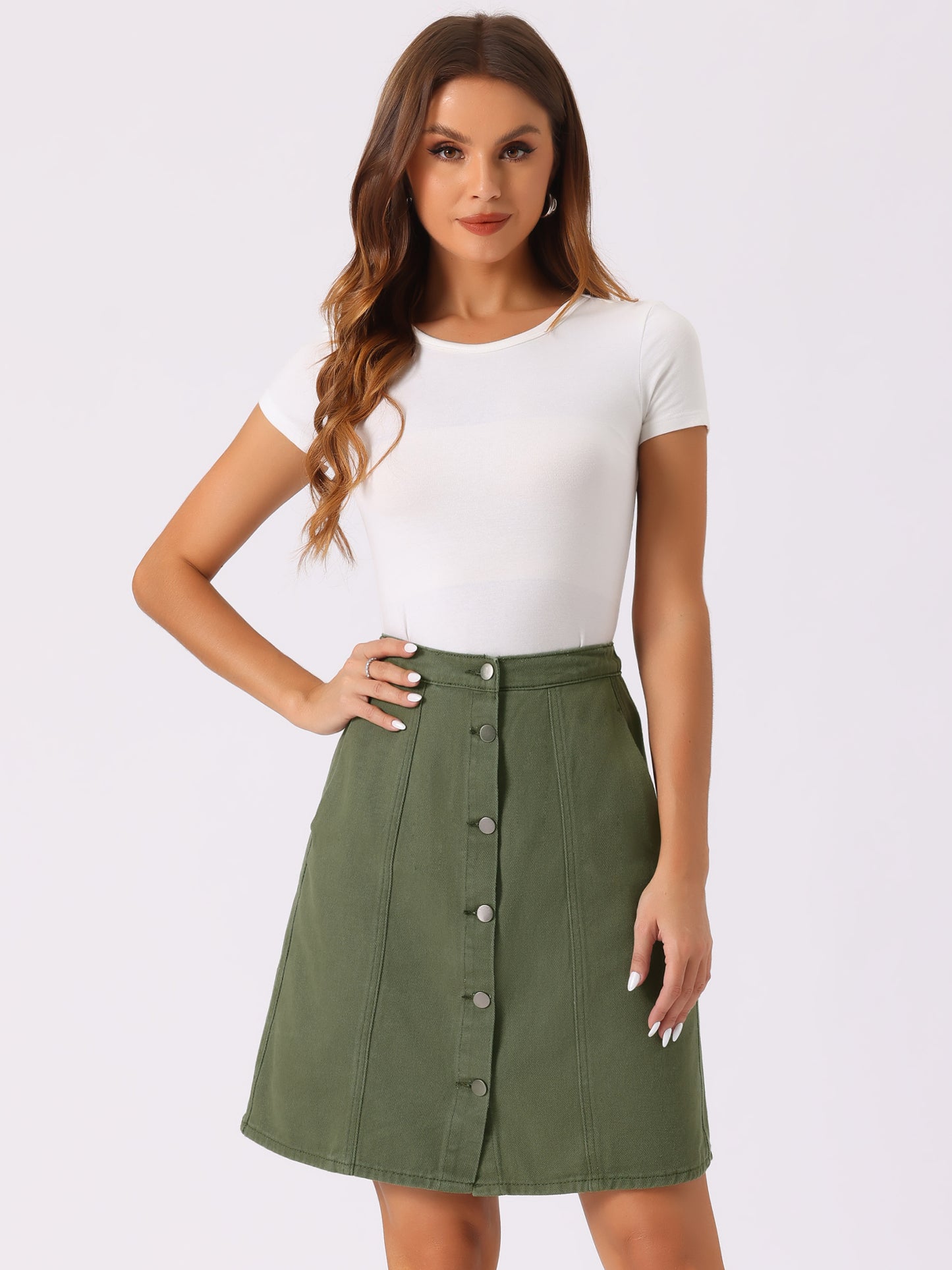 Women's Denim Skirts Summer Casual A-Line Short Button Down Jean Skirt