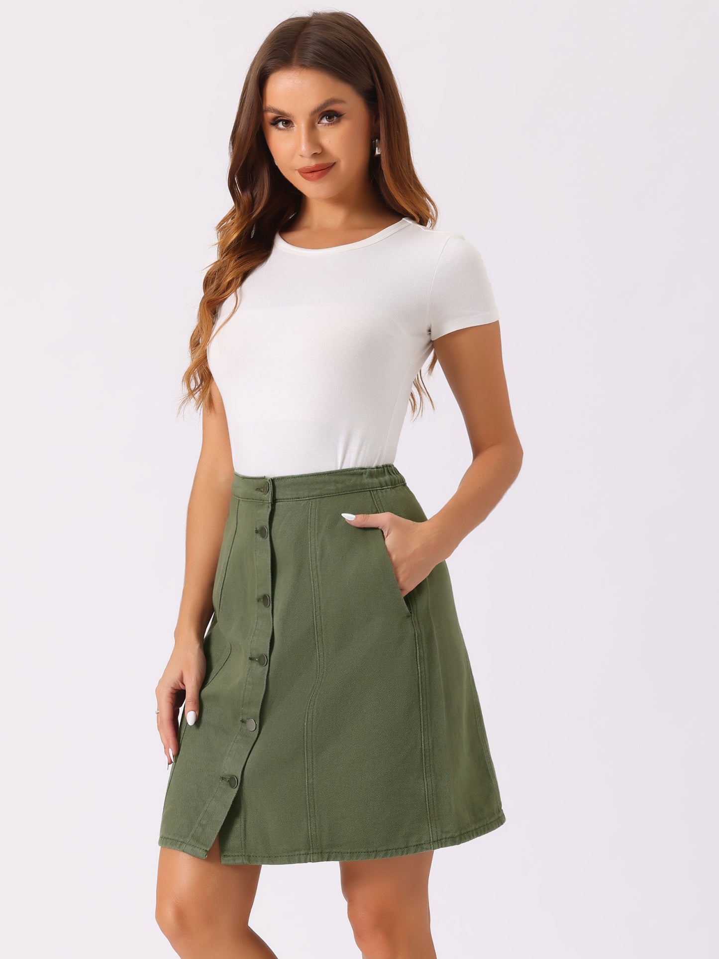 Women's Denim Skirts Summer Casual A-Line Short Button Down Jean Skirt