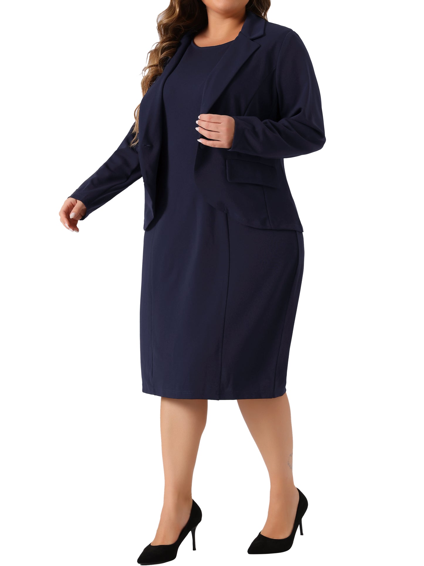 Traje de dos piezas de talla grande para mujer, chaqueta blazer y vestido sin mangas, conjunto informal de negocios