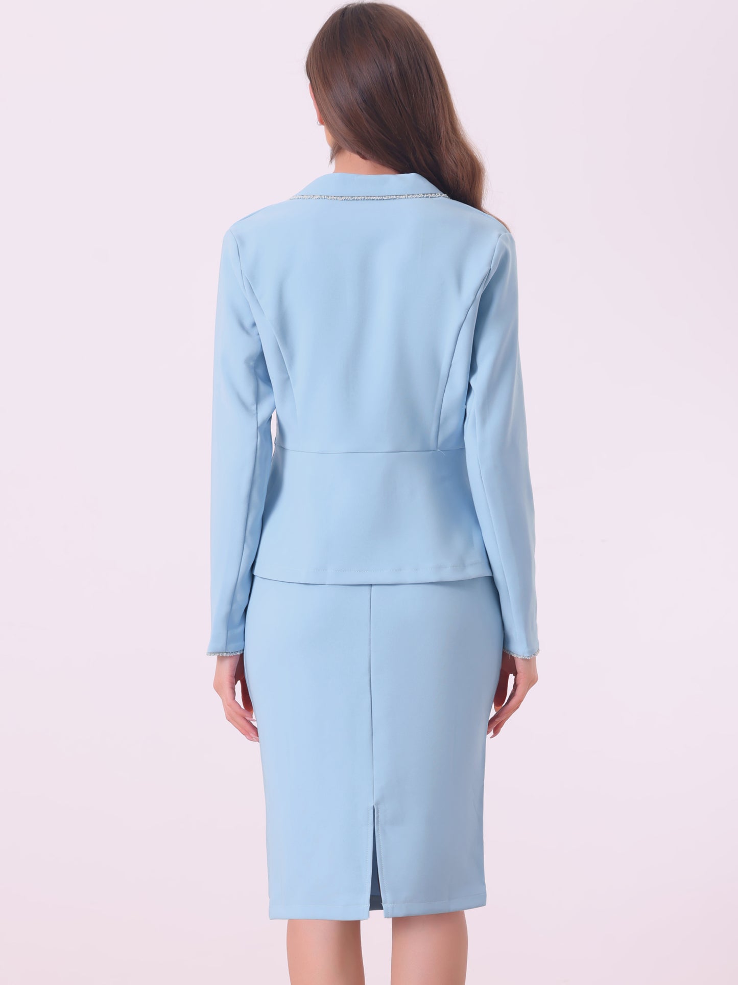 Women's 2 Piece Suit Skirt Set Tweed Trim Blazer Knee Length Pencil Skirt Business Office Wear