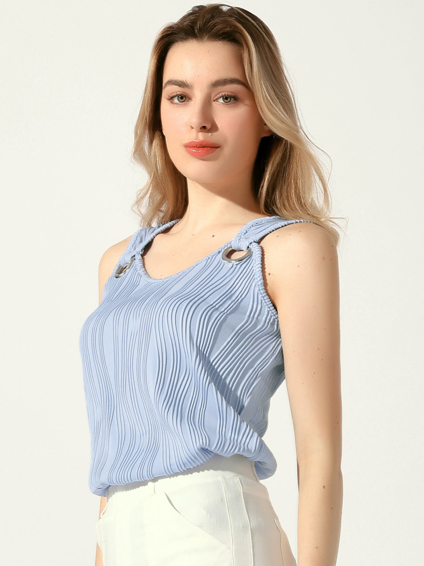 Women's Tank Tops Scoop Neck Textured Summer Casual Sleeveless Top