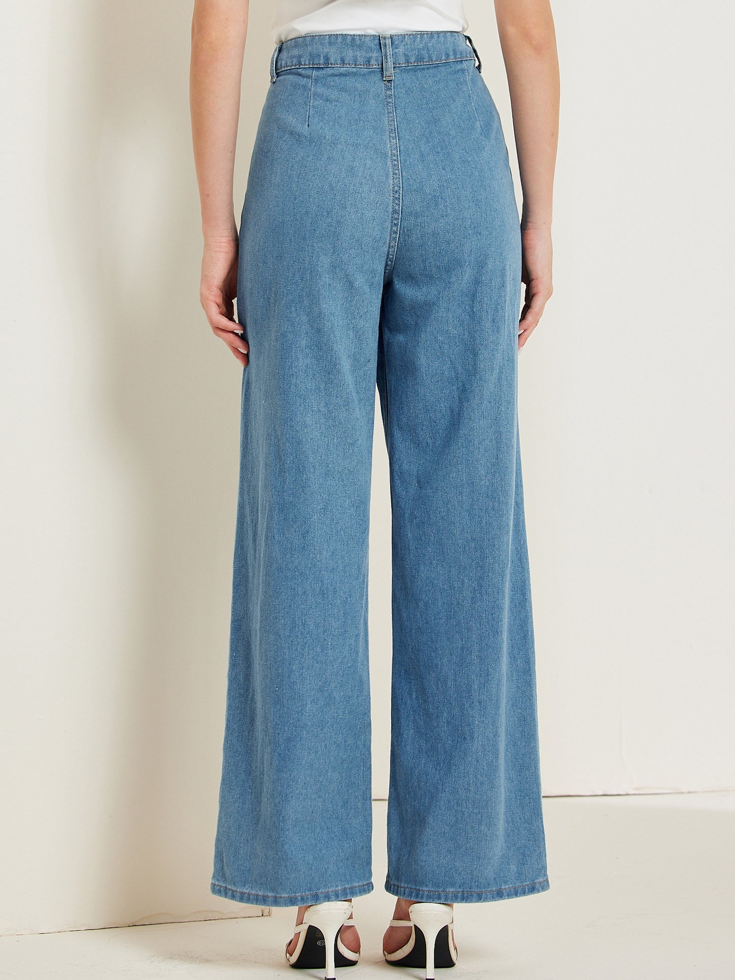 Pantalones vaqueros de pierna ancha para mujer, sueltos, de cintura alta, informales, de mezclilla