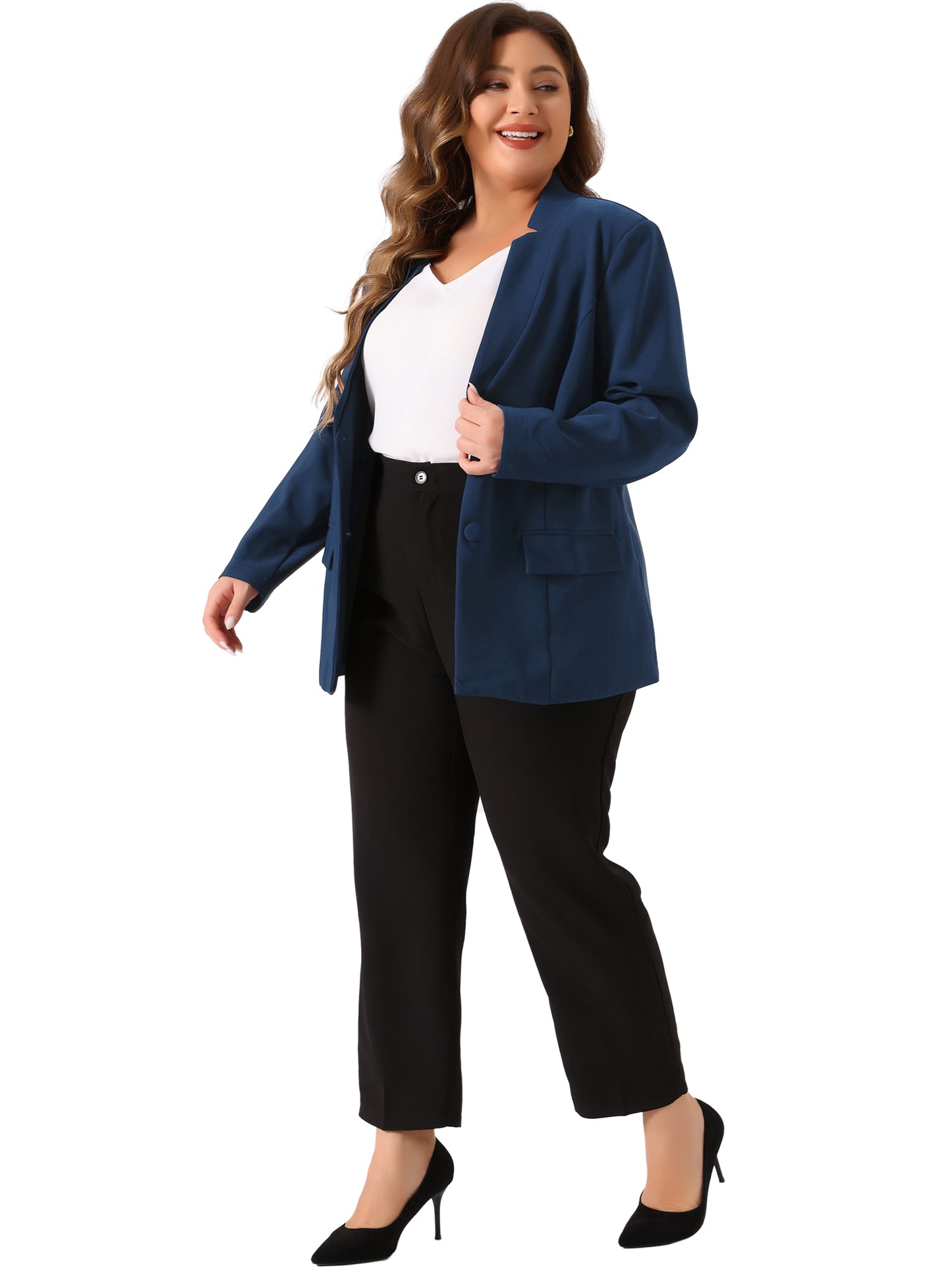 Women Plus Size Business Suit Blazer Button Long Sleeve Office Work Blazer Jacket
