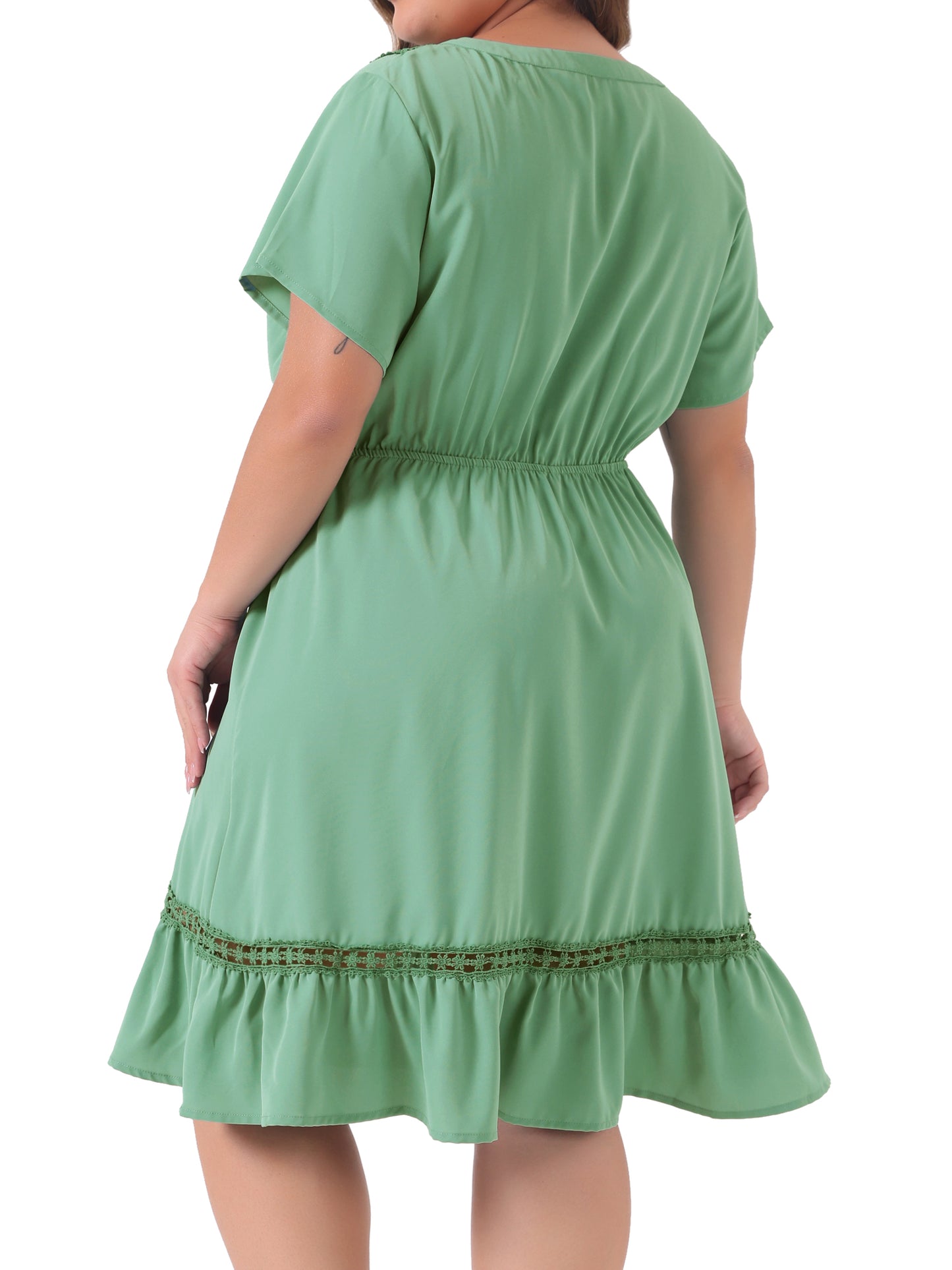 Women Plus Size Button V Neck Summer Midi Ruffle A Line Swing Dress