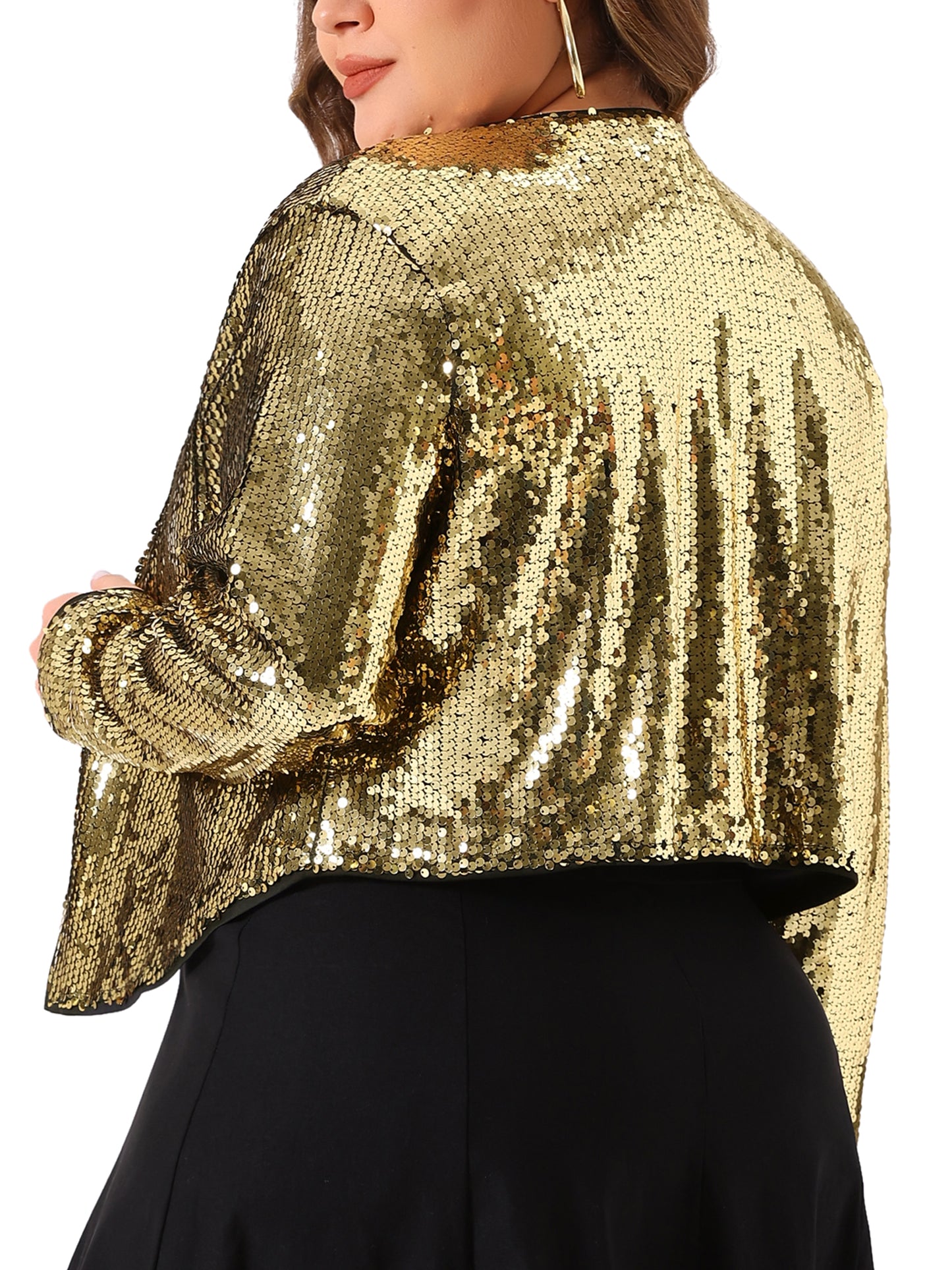Women Plus Size Sequin Cardigan Glitter Shinny Metallic Long Sleeve Shrug Bolero Jacket