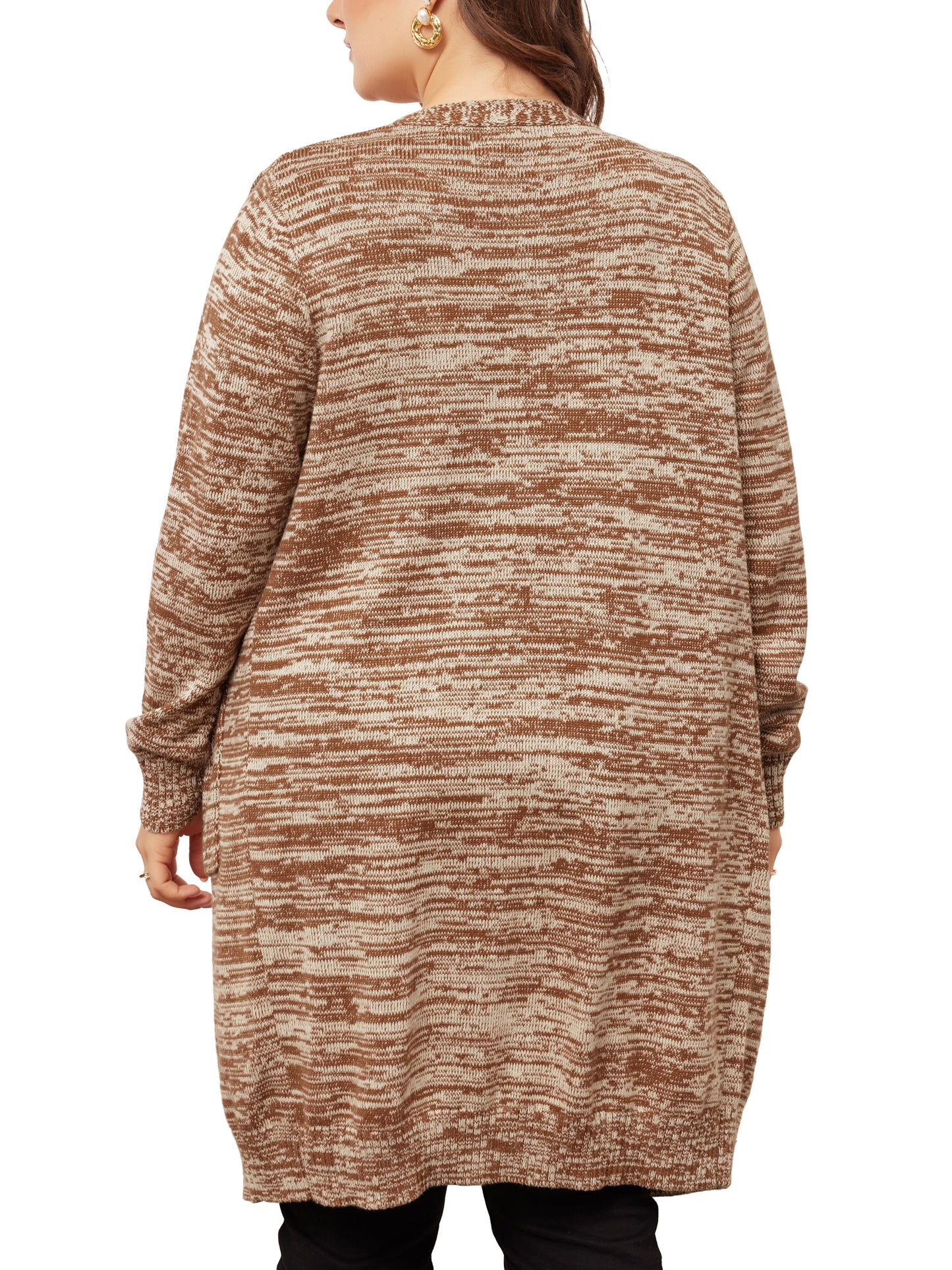 Women Plus Size Contrast Color Open Front Long Sleeve with Pockets Cardigans