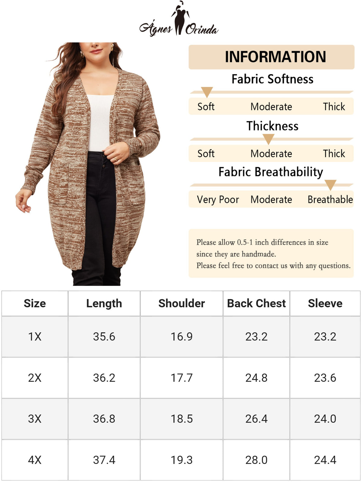 Women Plus Size Contrast Color Open Front Long Sleeve with Pockets Cardigans