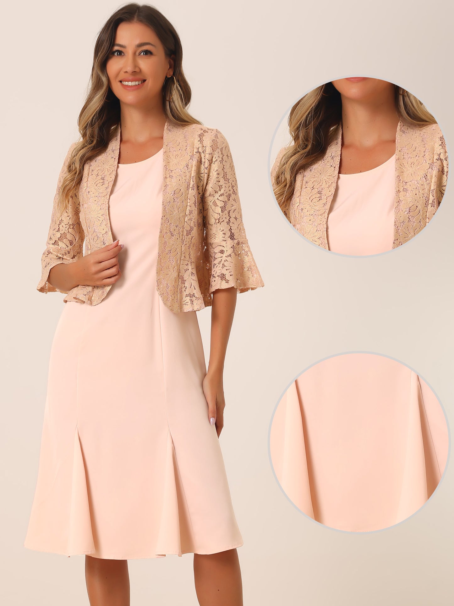 Women's 2 Pieces Evening Dress Set Mother of The Bride Dresses Half Sleeve Lace Jacket