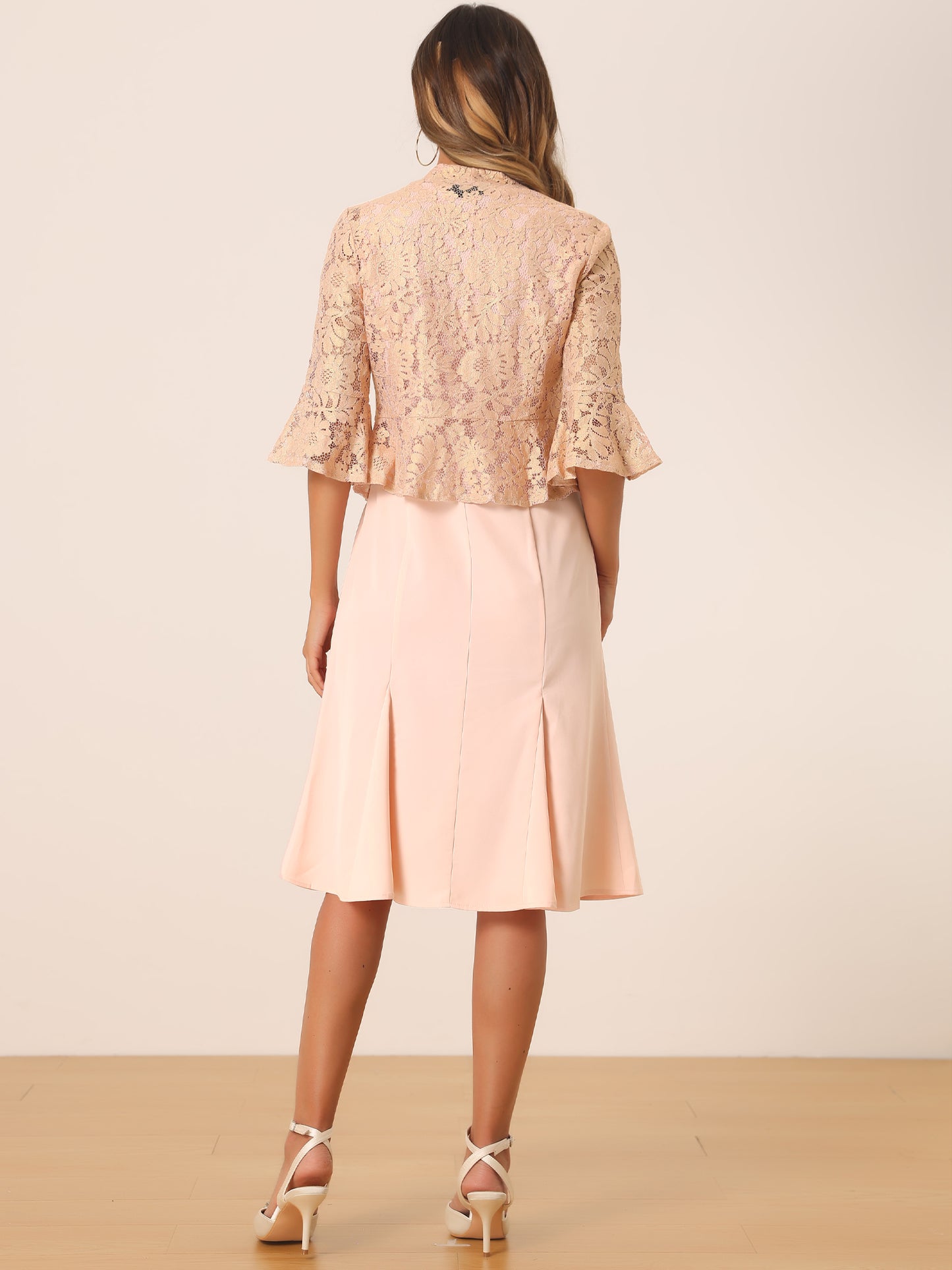 Women's 2 Pieces Evening Dress Set Mother of The Bride Dresses Half Sleeve Lace Jacket