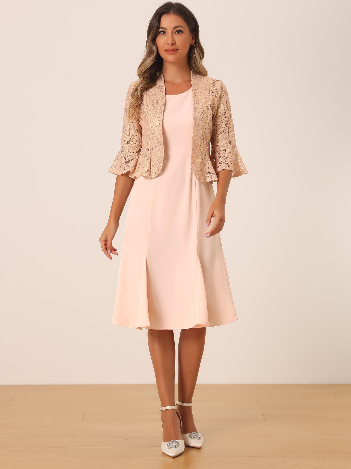 Women's 2 Pieces Evening Dress Set Mother of The Bride Dresses Half Sleeve Lace Jacket