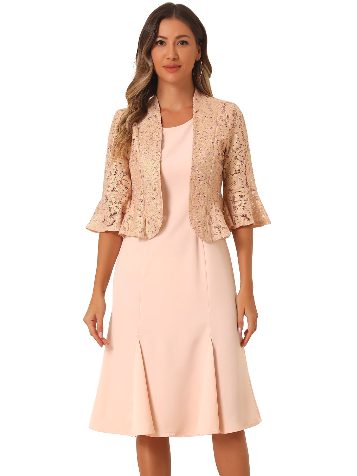 Women's 2 Pieces Evening Dress Set Mother of The Bride Dresses Half Sleeve Lace Jacket