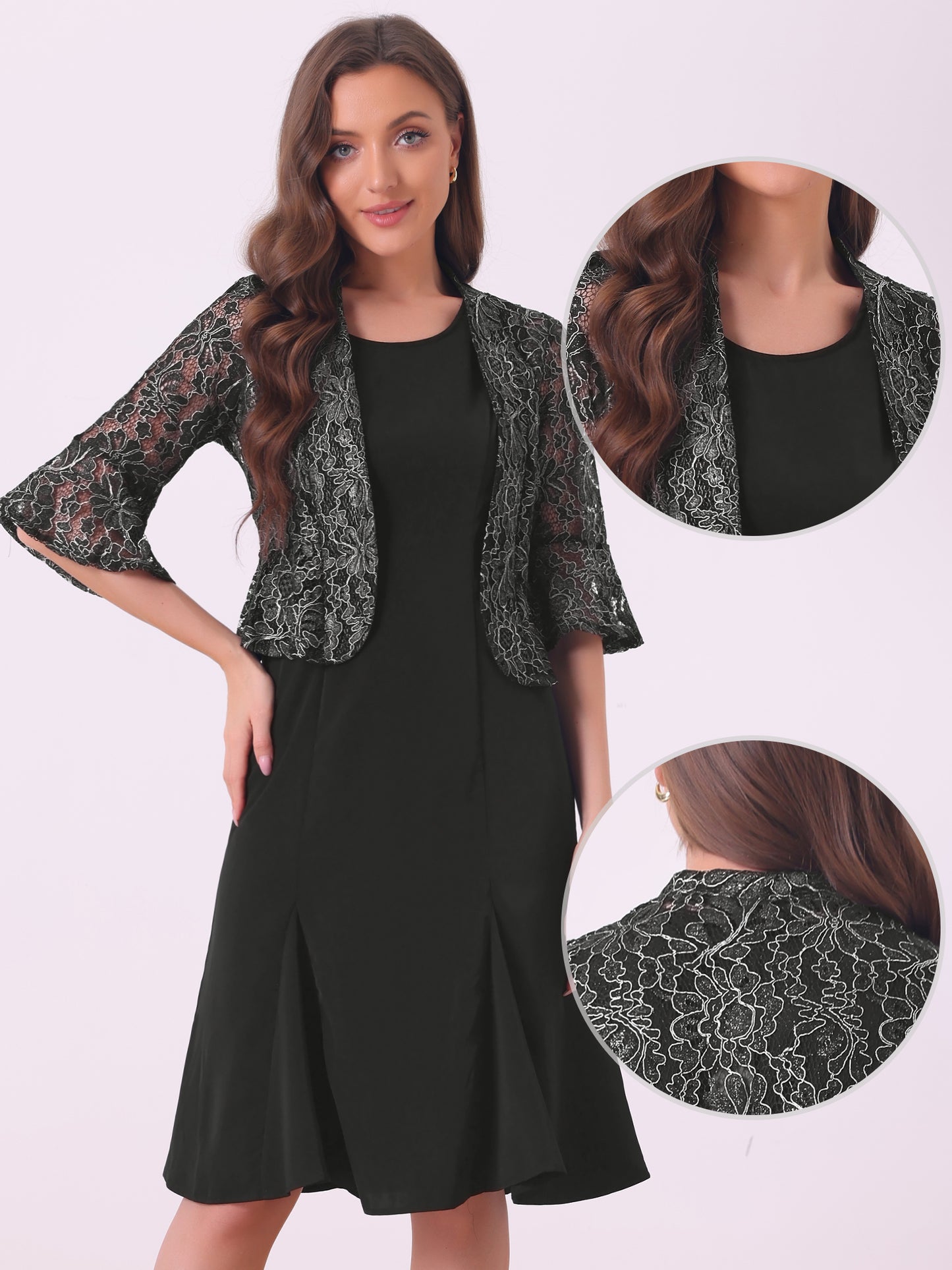 Women's 2 Pieces Evening Dress Set Mother of The Bride Dresses Half Sleeve Lace Jacket
