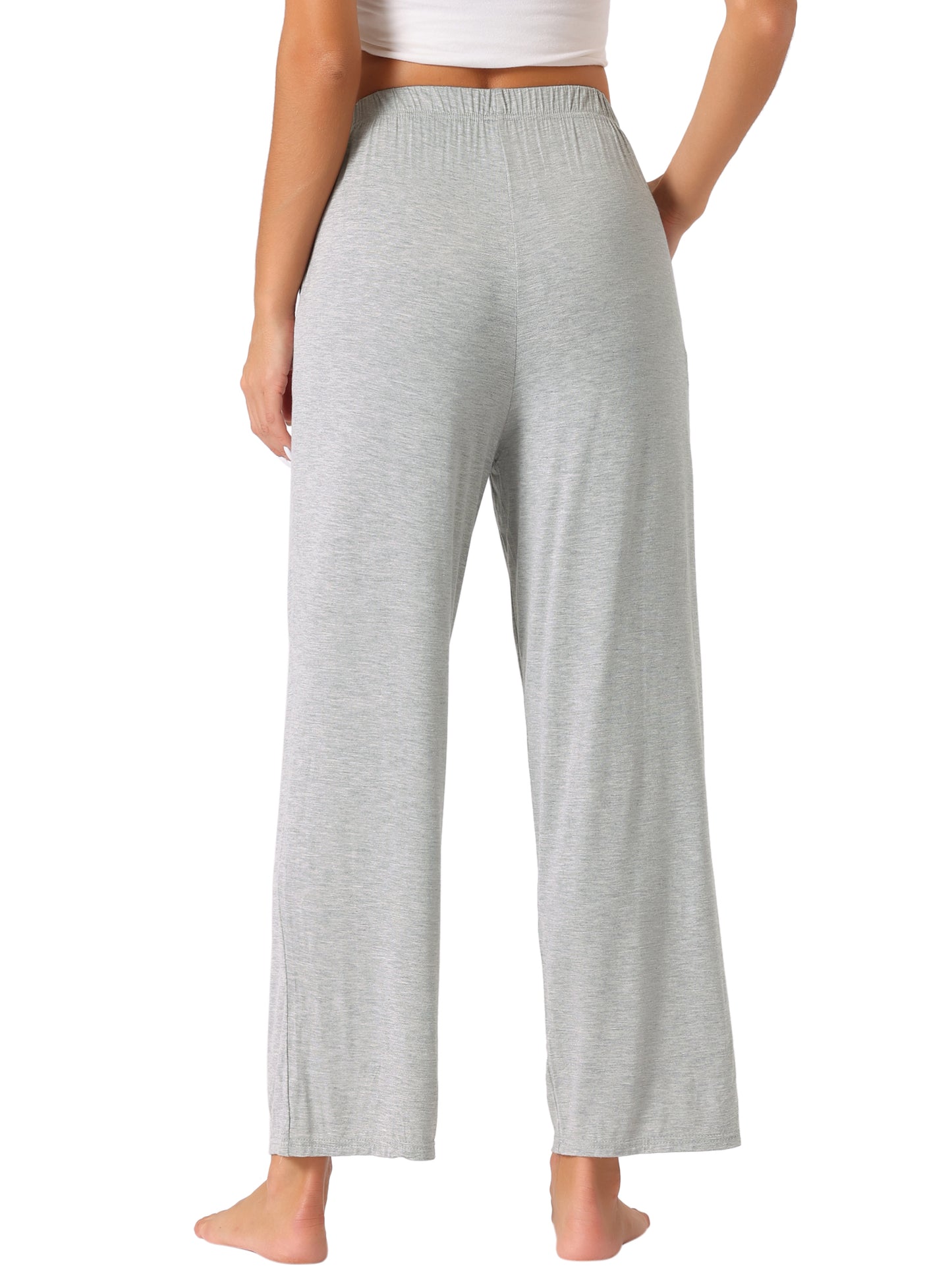 Women's Cotton Sleep Pants Elastic Waist Wide-Leg Straight Pants Sleepwear with Pockets