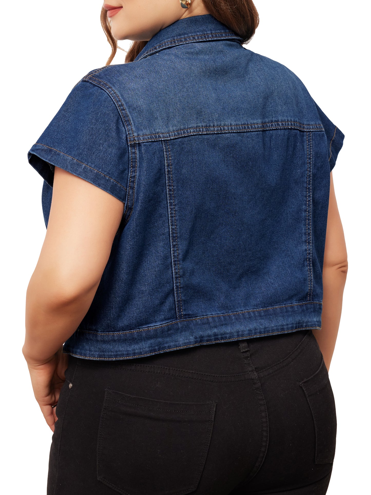 Chaleco vaquero de talla grande para mujer, estilo Y2K, con botones, manga corta, estilo urbano, chaqueta vaquera recortada