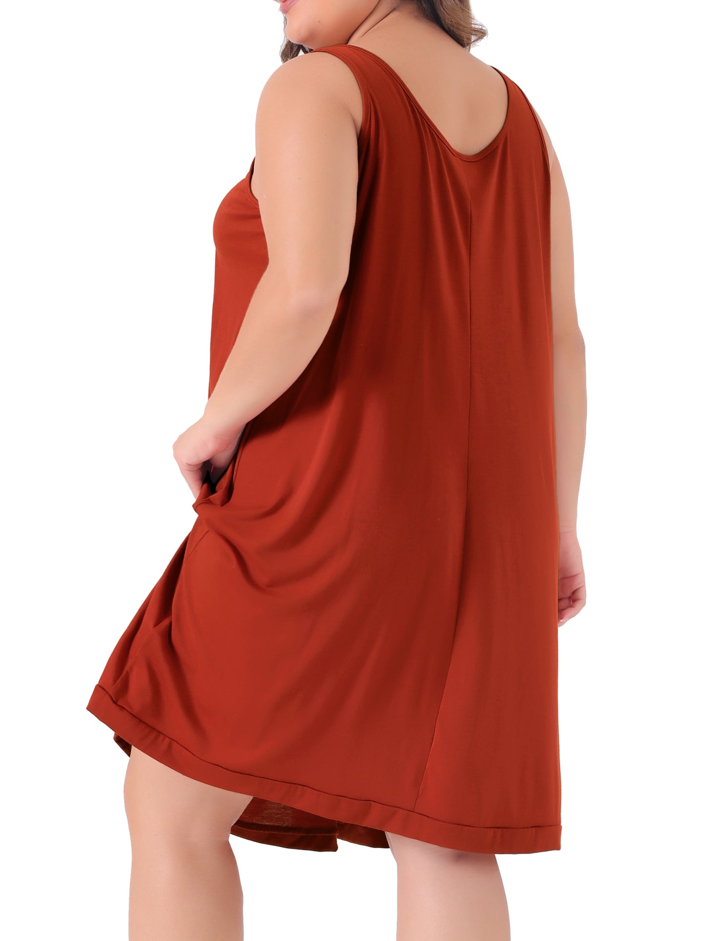 Women Plus Size Nightgown Sleeveless Contrast Color Wide Strap Pleated Sleepwear