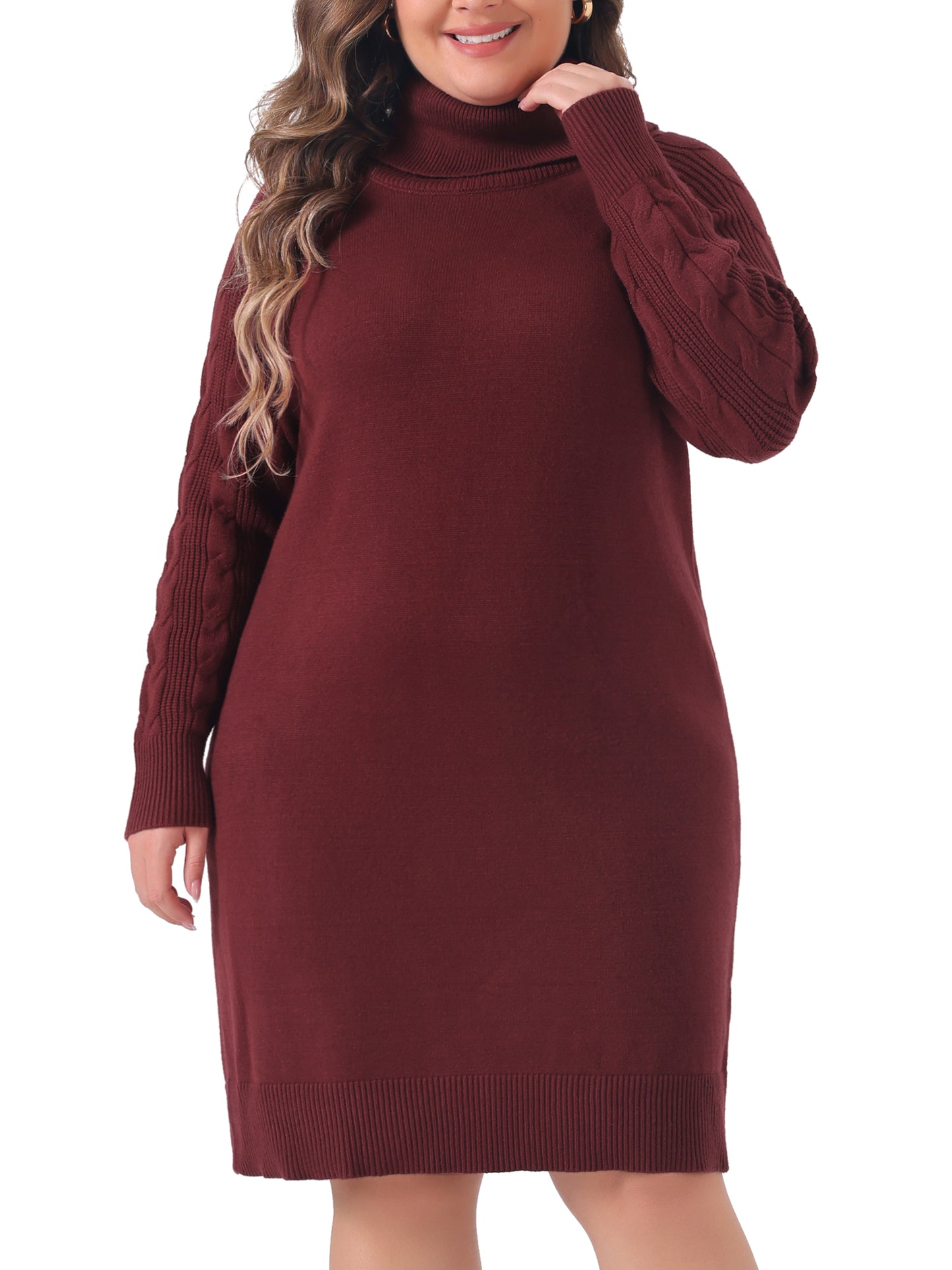 Women Plus Size Sweaters Long Sleeve Turtleneck Warm Pullover Long Sweater Dresses