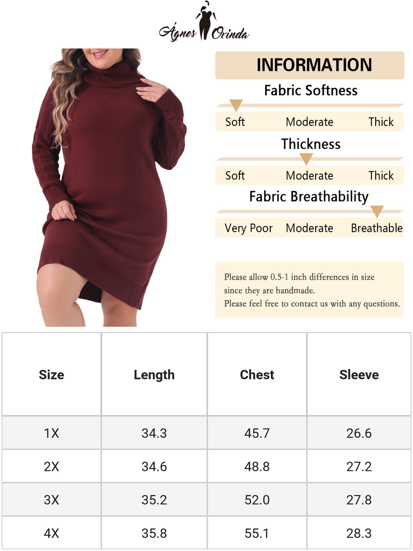 Women Plus Size Sweaters Long Sleeve Turtleneck Warm Pullover Long Sweater Dresses