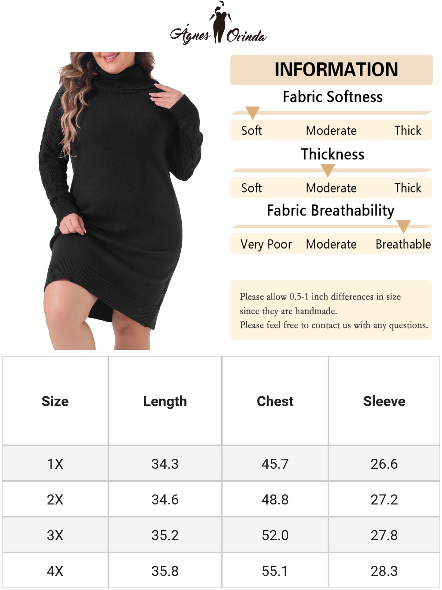 Women Plus Size Sweaters Long Sleeve Turtleneck Warm Pullover Long Sweater Dresses