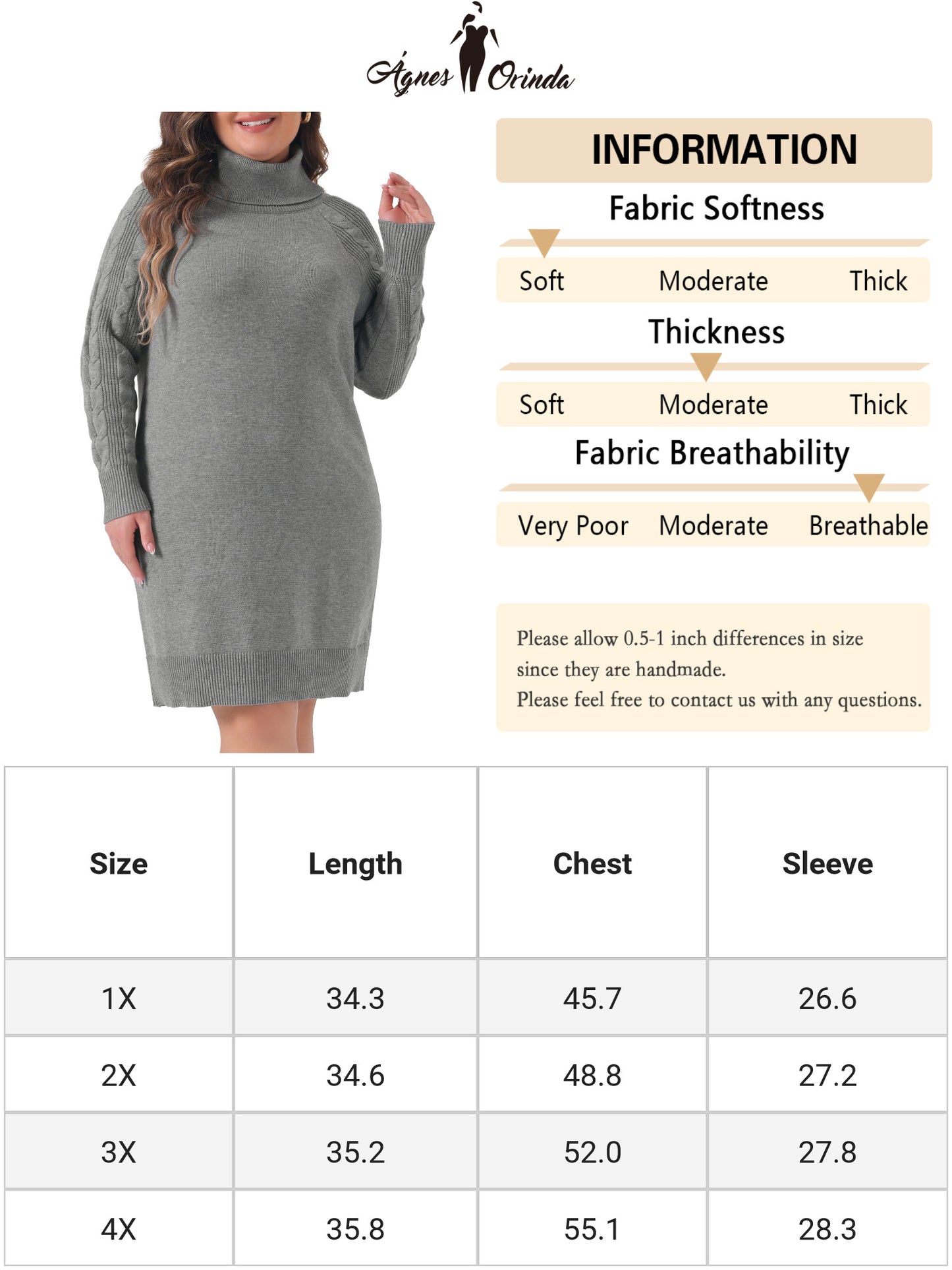 Women Plus Size Long Sleeve Turtleneck Warm Pullover Long Sweater Dresses