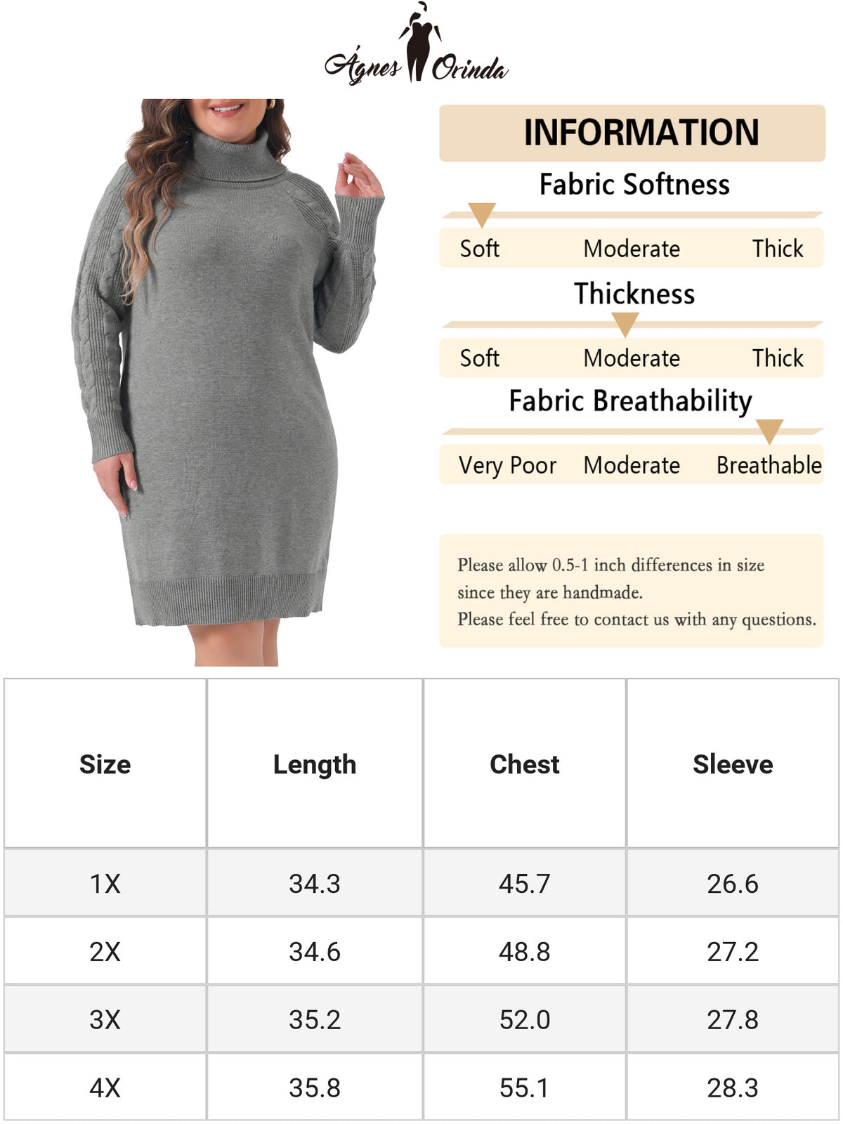 Women Plus Size Long Sleeve Turtleneck Warm Pullover Long Sweater Dresses