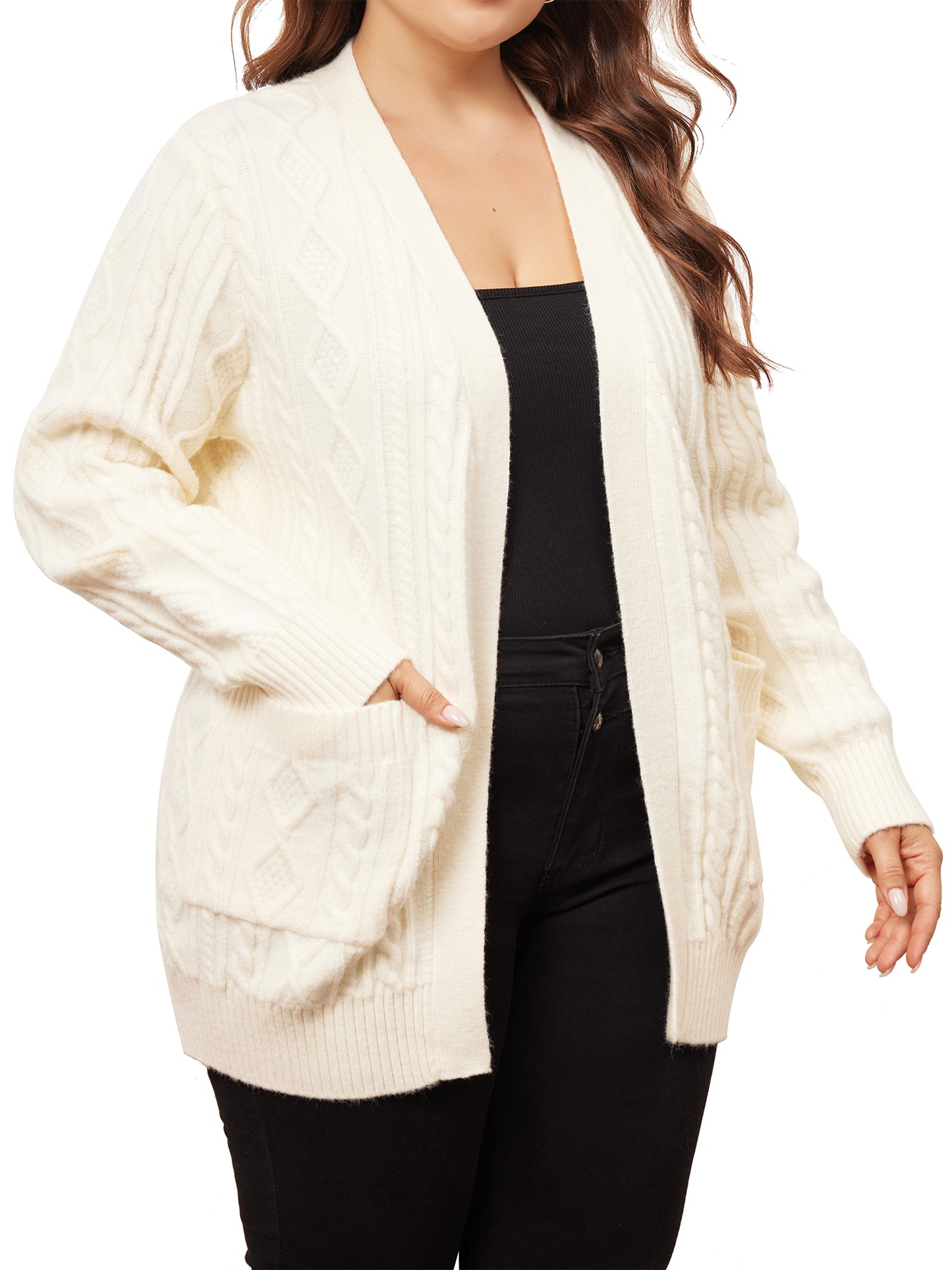 Women Plus Size Cardigan Lightweight Long Sleeve Open Front Sweaters with Pockets