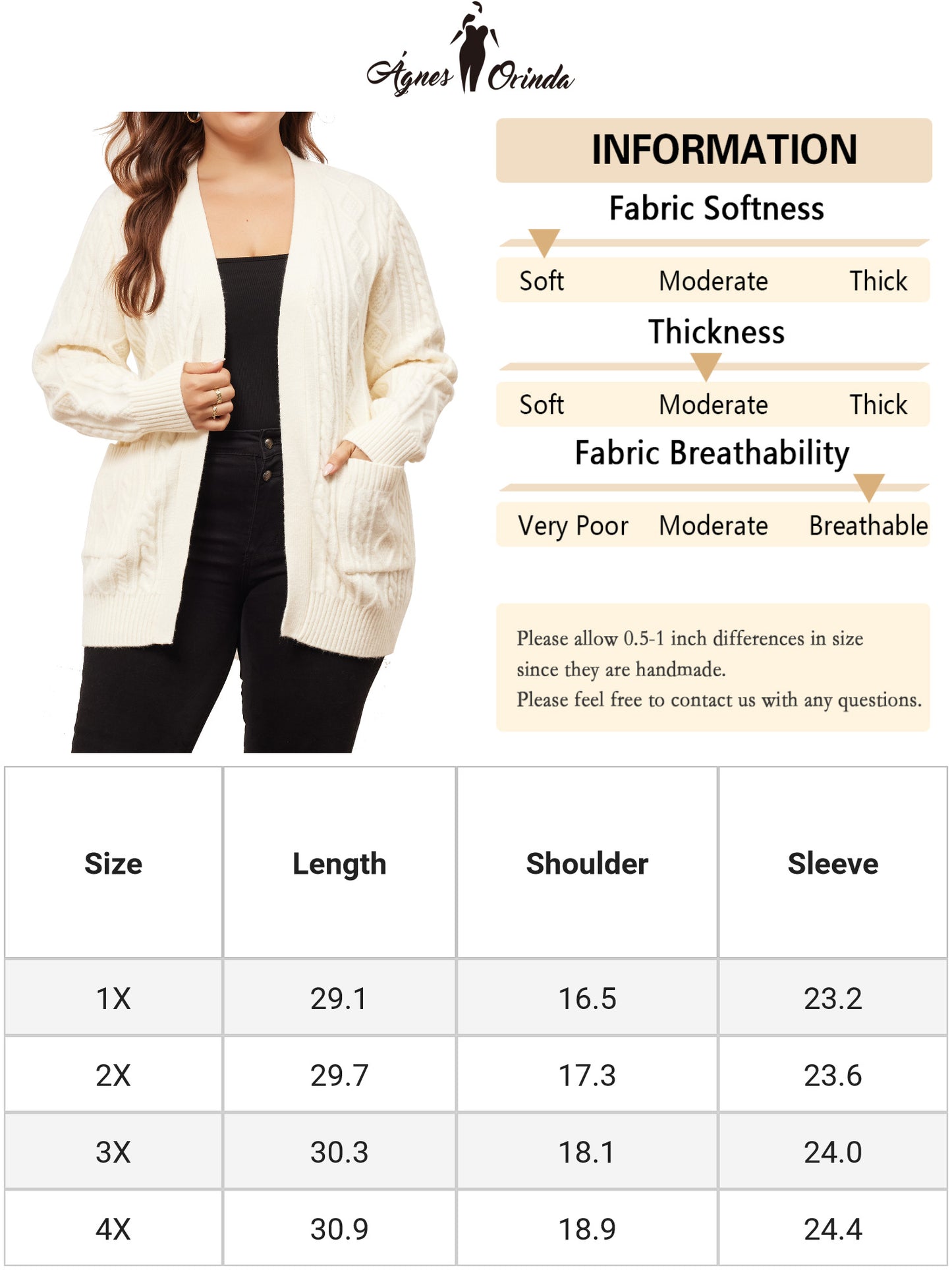 Women Plus Size Cardigan Lightweight Long Sleeve Open Front Sweaters with Pockets