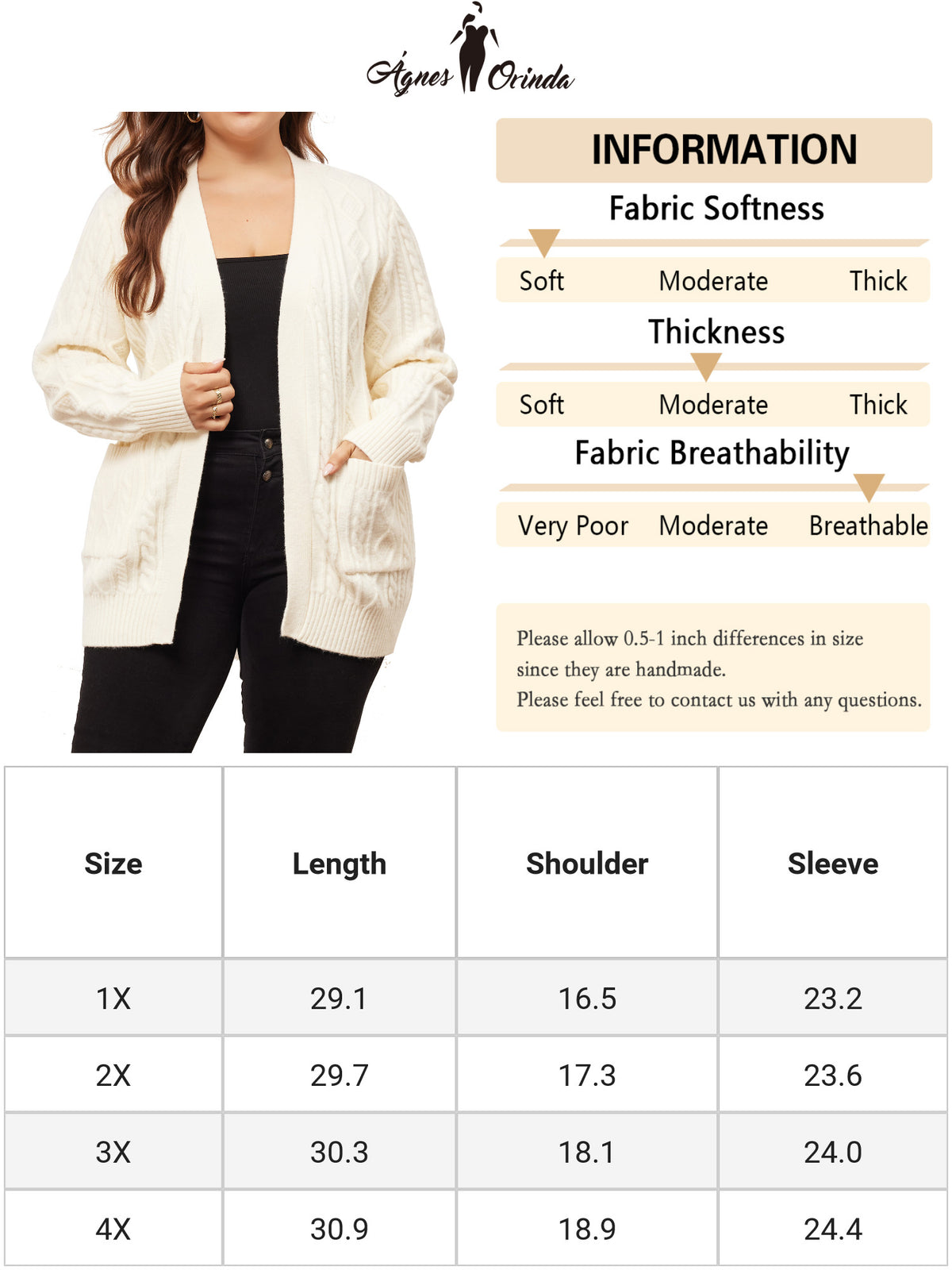 Women Plus Size Cardigan Lightweight Long Sleeve Open Front Sweaters with Pockets