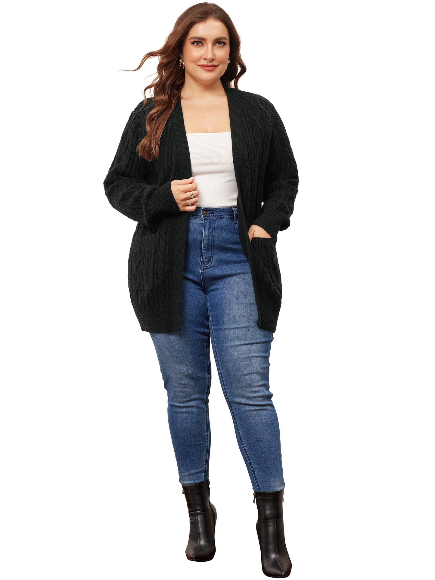 Women Plus Size Cardigan Lightweight Long Sleeve Open Front Sweaters with Pockets