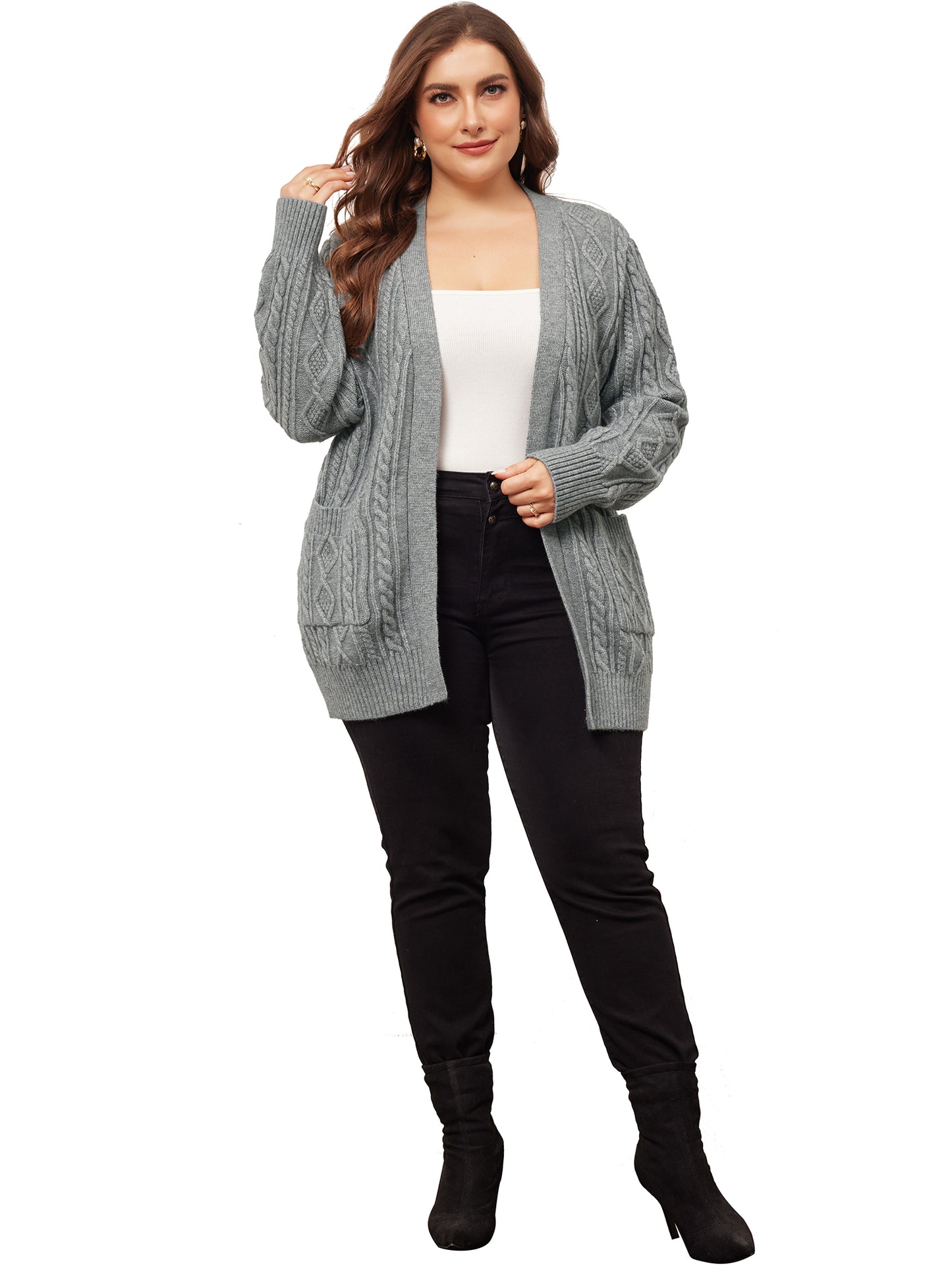 Women Plus Size Cardigan Lightweight Long Sleeve Open Front Sweaters with Pockets