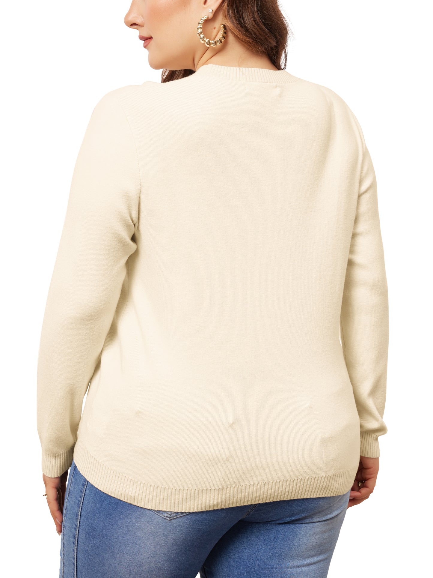 Women Plus Size Sweater Long Sleeve Crewneck Pullover Fall Knit Casual Basic Tee Tops