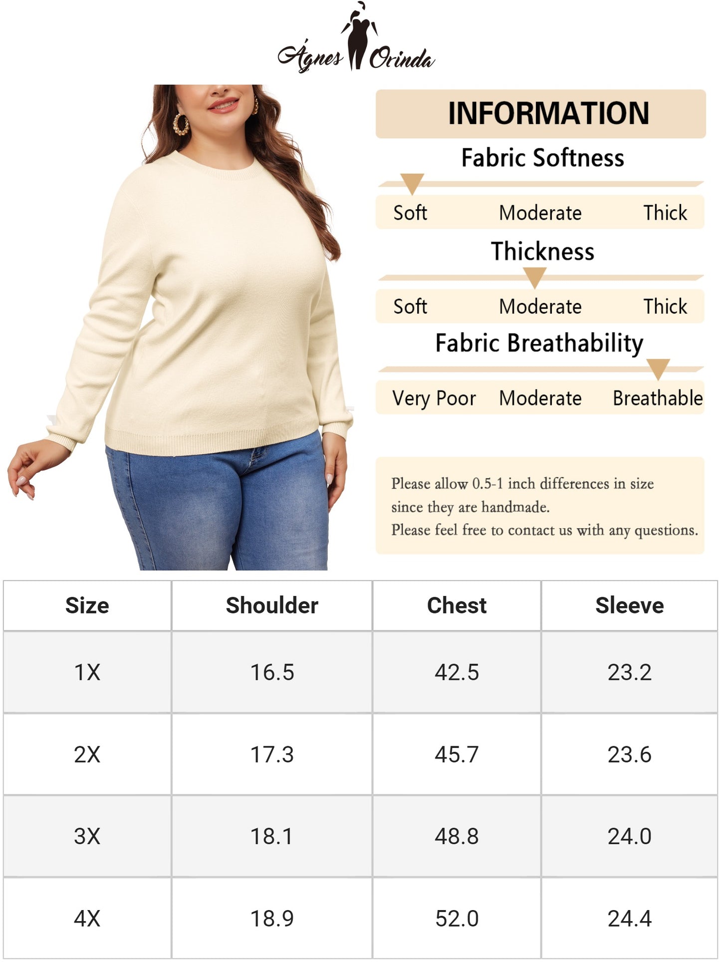 Women Plus Size Sweater Long Sleeve Crewneck Pullover Fall Knit Casual Basic Tee Tops