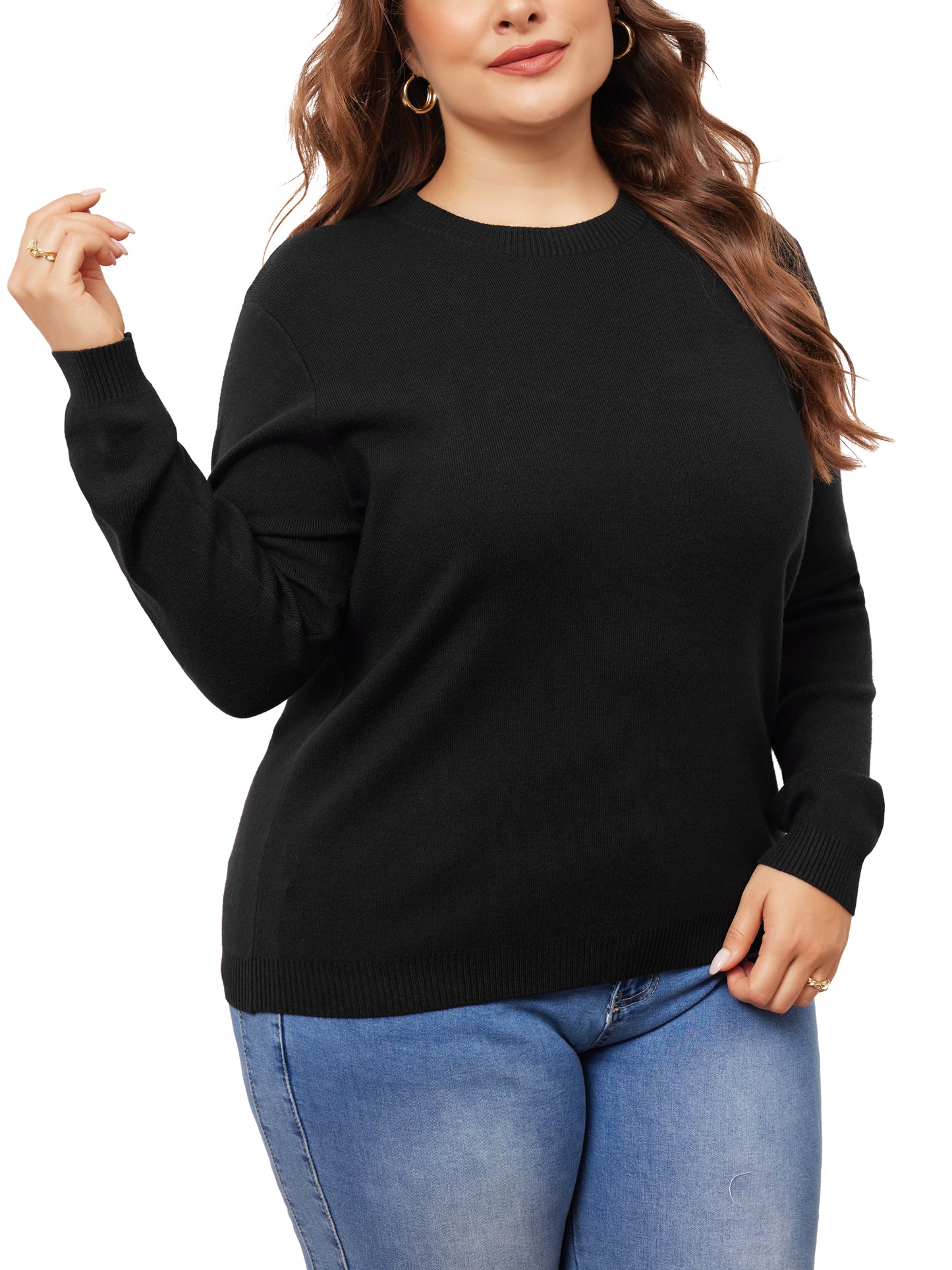 Women Plus Size Sweater Long Sleeve Crewneck Pullover Fall Knit Casual Basic Tee Tops