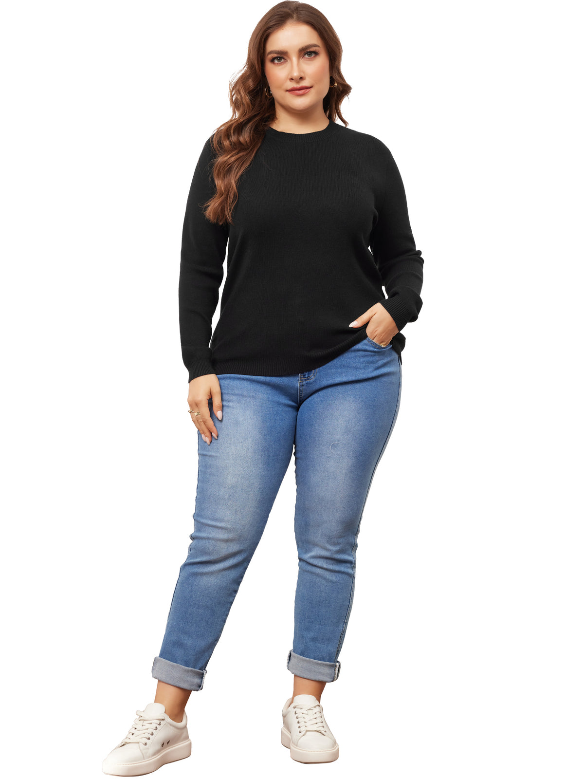 Women Plus Size Sweater Long Sleeve Crewneck Pullover Fall Knit Casual Basic Tee Tops