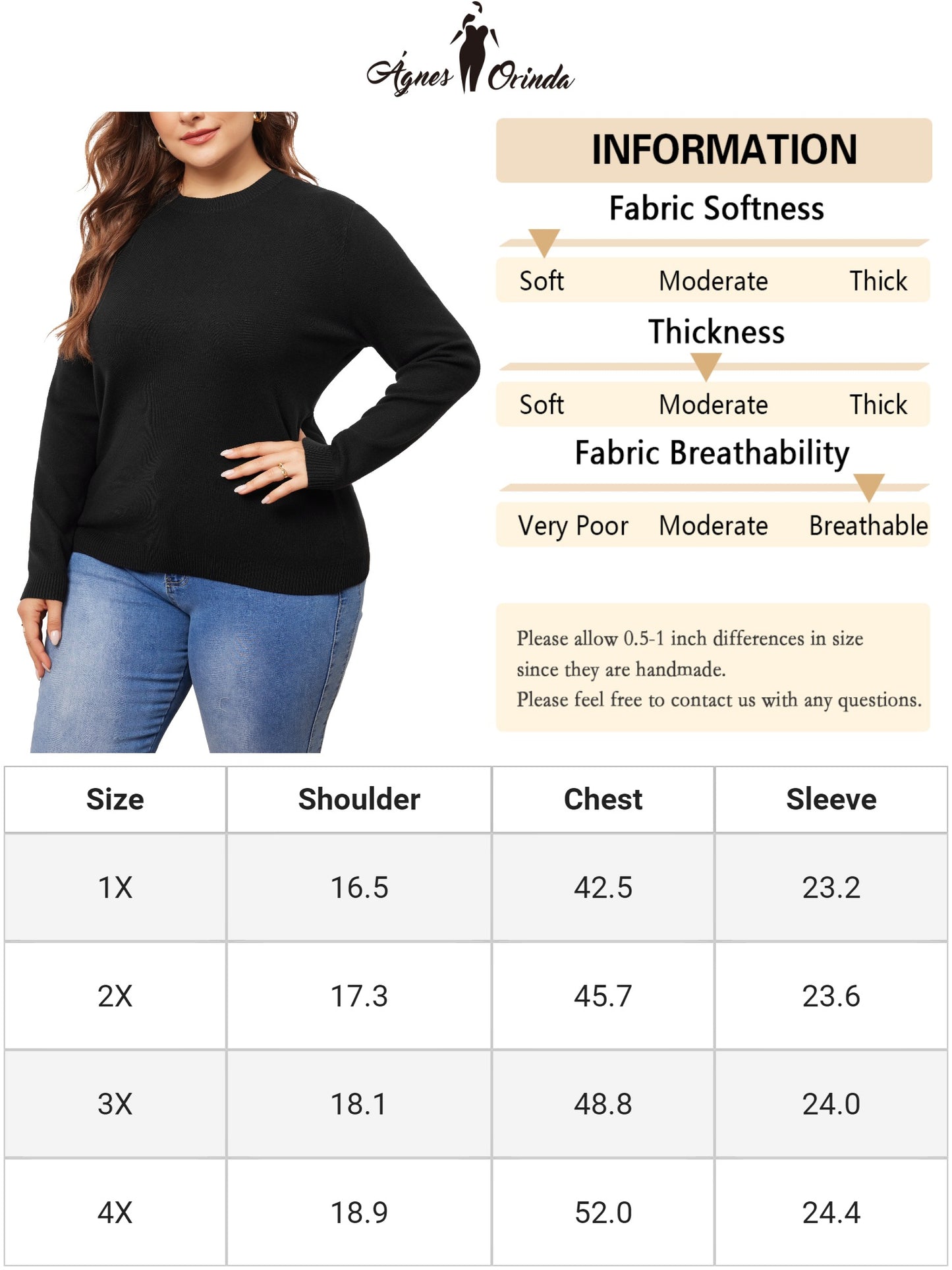 Women Plus Size Sweater Long Sleeve Crewneck Pullover Fall Knit Casual Basic Tee Tops