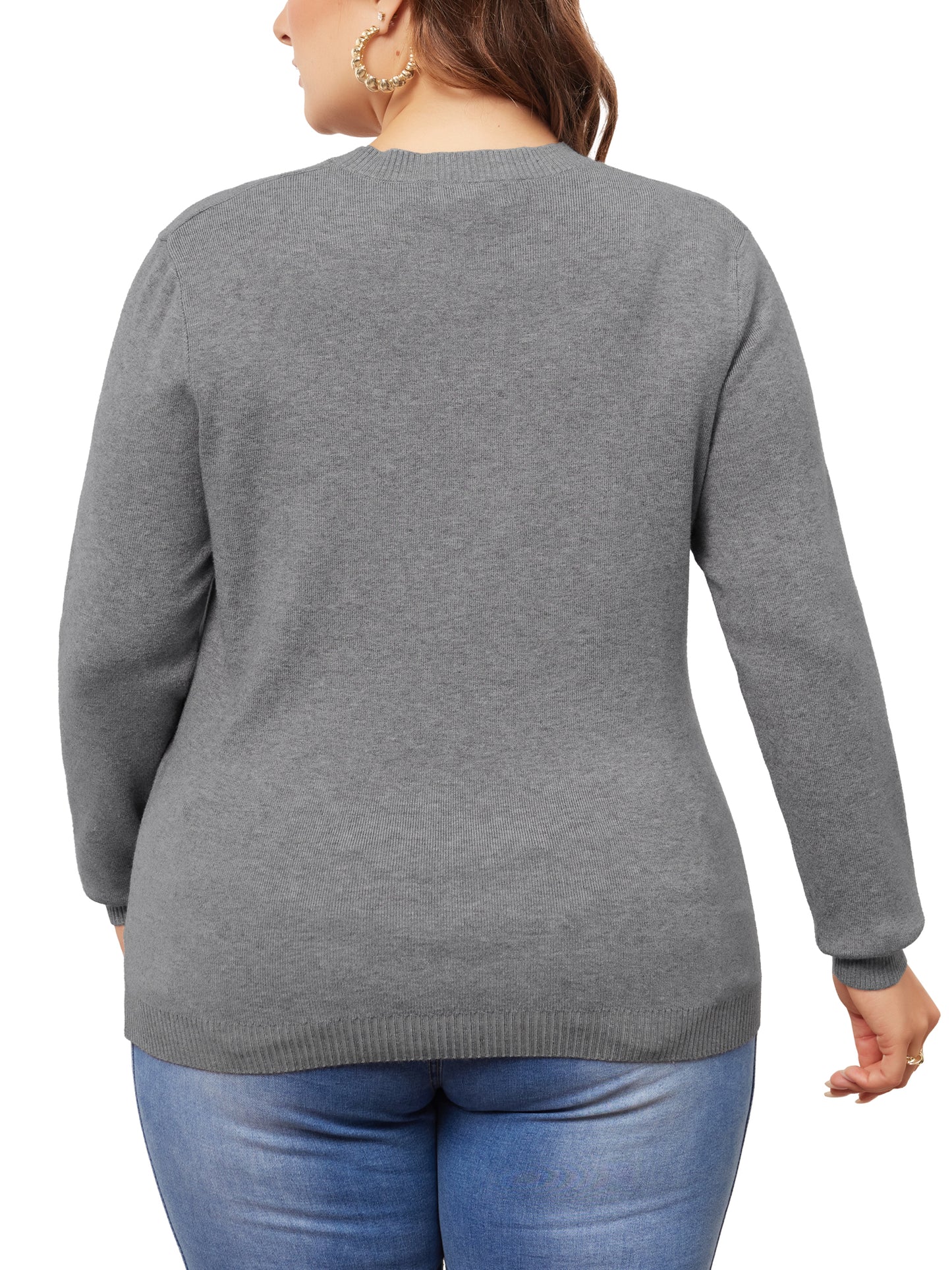 Women Plus Size Sweater Long Sleeve Crewneck Pullover Fall Knit Casual Basic Tee Tops