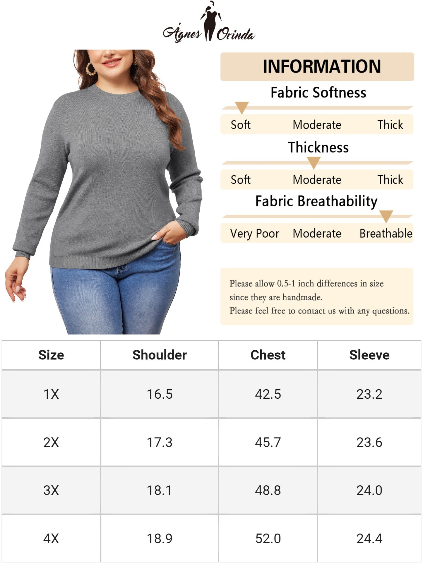 Women Plus Size Sweater Long Sleeve Crewneck Pullover Fall Knit Casual Basic Tee Tops