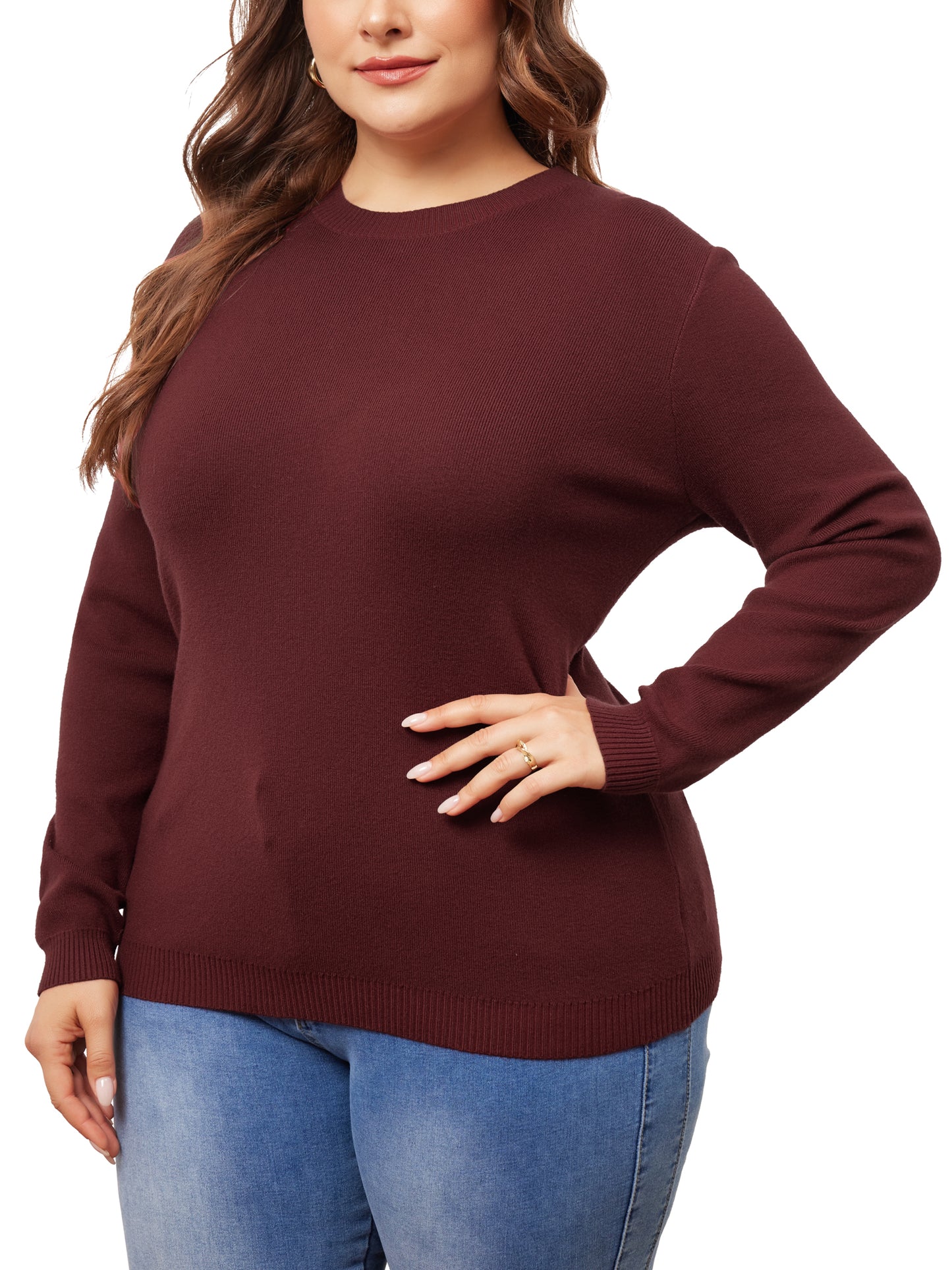 Women Plus Size Sweater Long Sleeve Crewneck Pullover Fall Knit Casual Basic Tee Tops