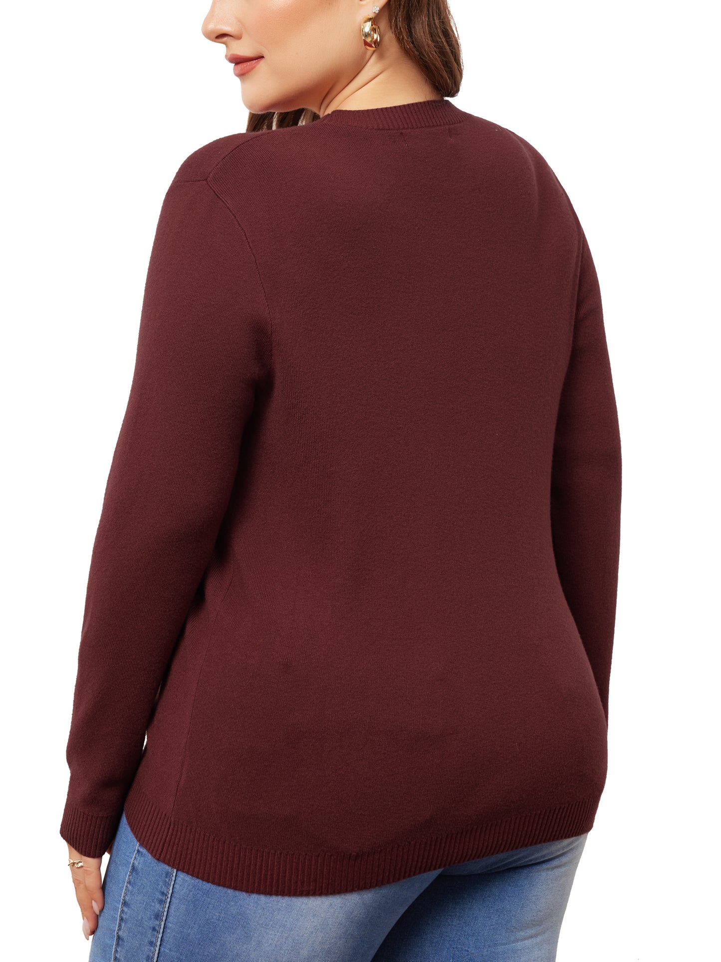 Women Plus Size Sweater Long Sleeve Crewneck Pullover Fall Knit Casual Basic Tee Tops