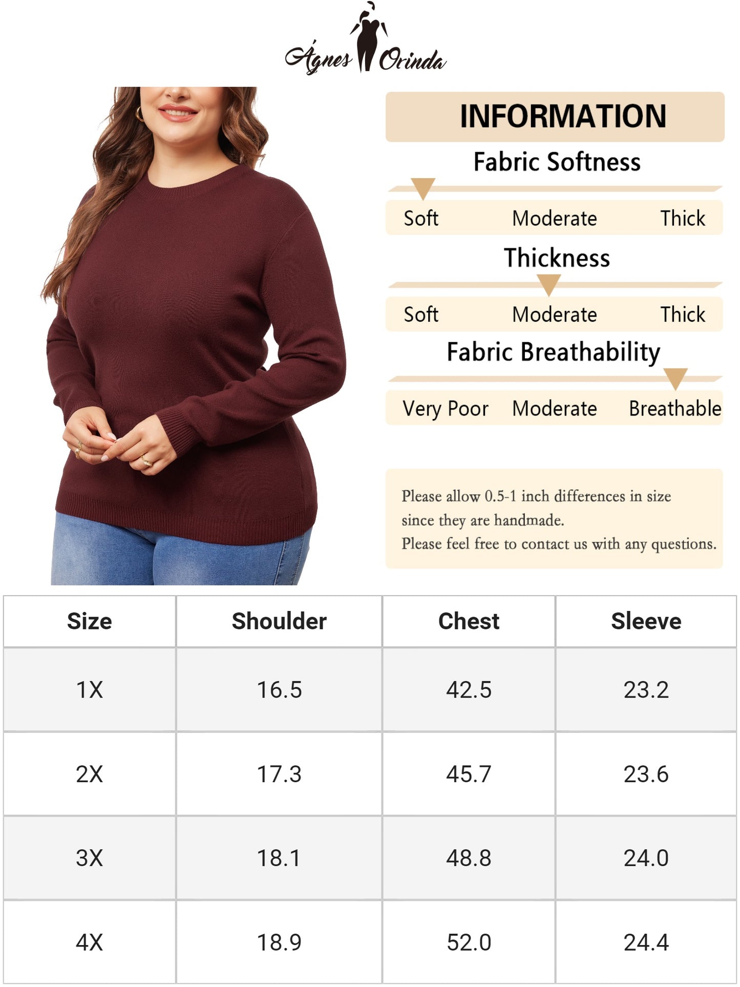 Women Plus Size Sweater Long Sleeve Crewneck Pullover Fall Knit Casual Basic Tee Tops