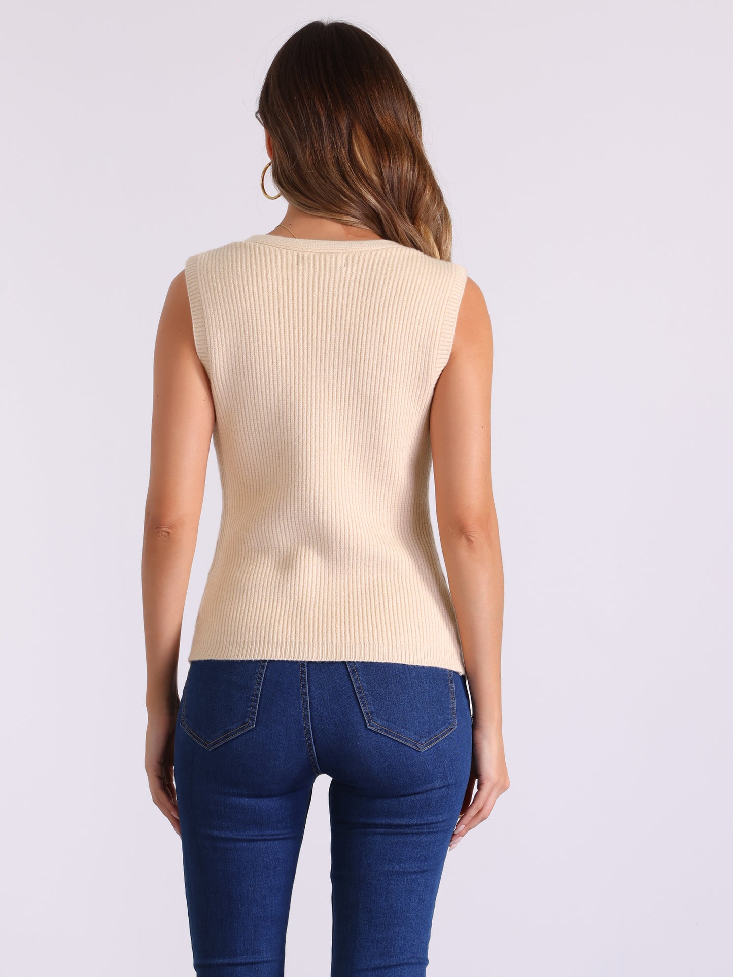 Women's Casual V Neck Button Down Sleeveless Knitted Sweater Vest