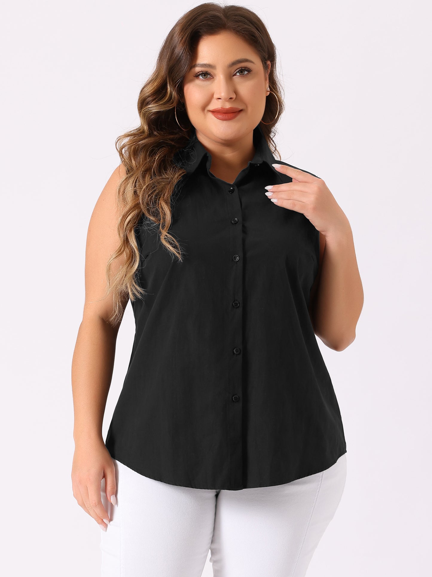 Women's Plus Size Sleeveless Top Summer Casual Office Button Down Tank Top Shirt
