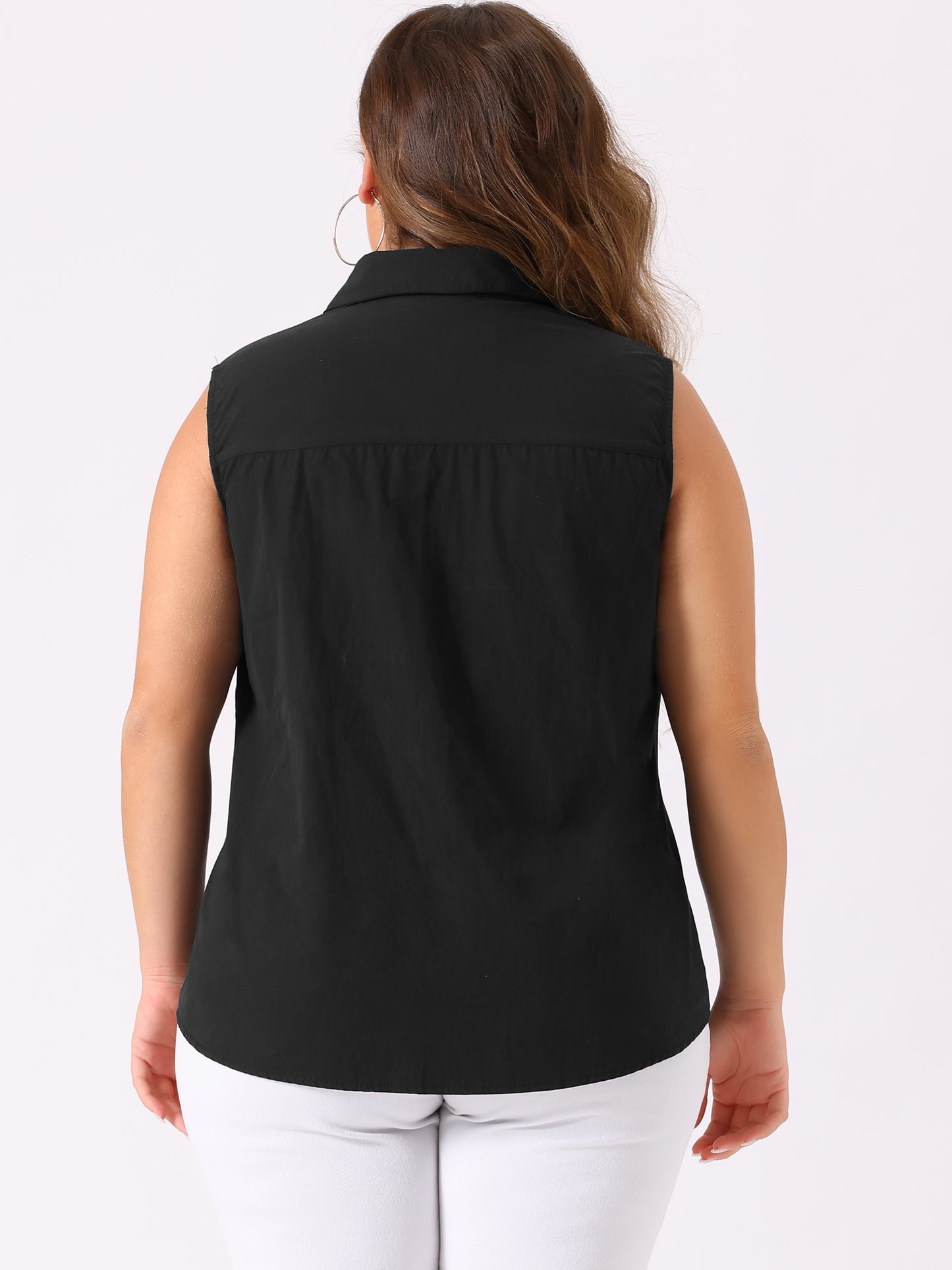 Women's Plus Size Sleeveless Top Summer Casual Office Button Down Tank Top Shirt