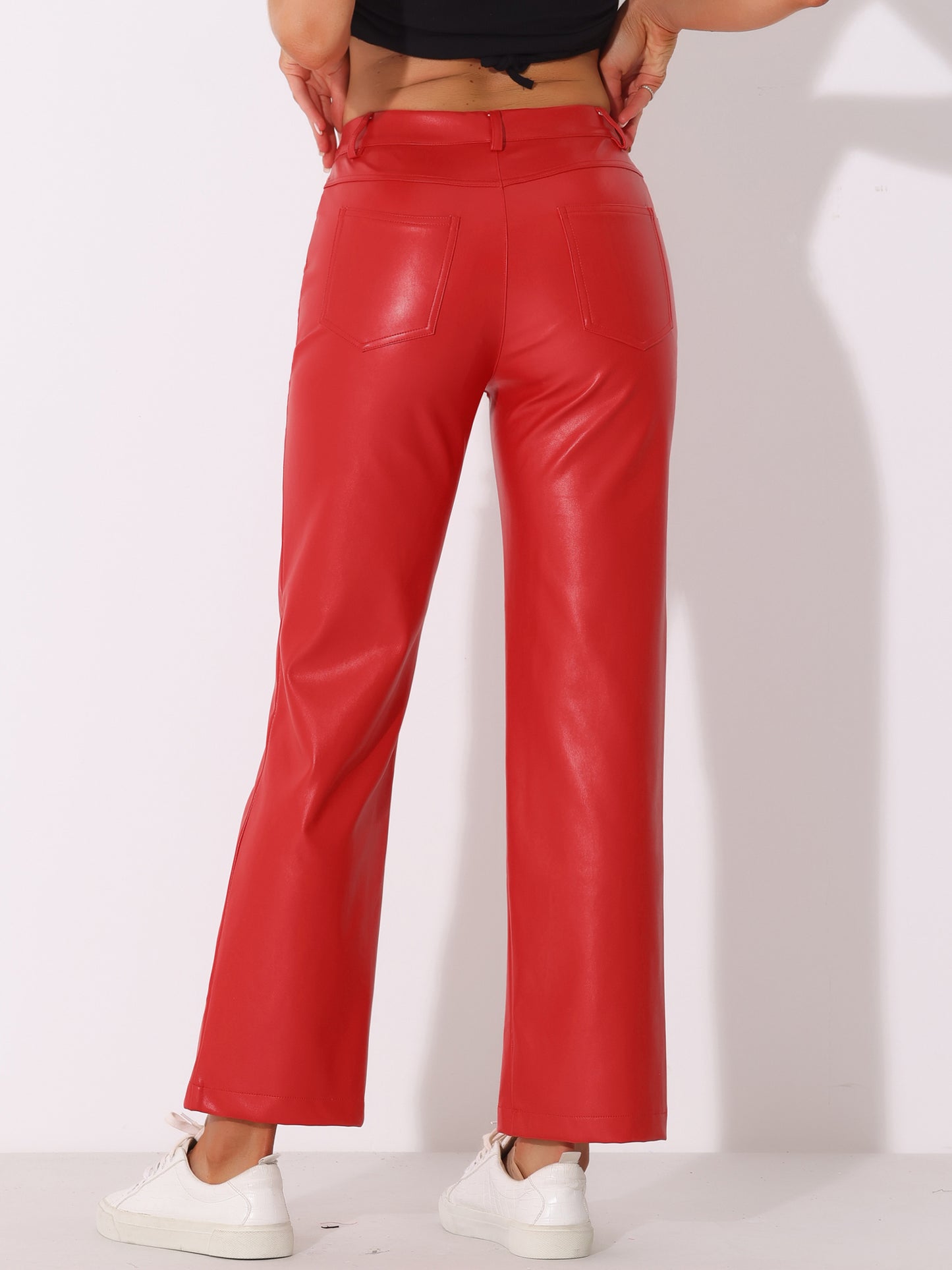 Women's High Waist Straight Leg Punk PU Trousers Faux Leather Pants