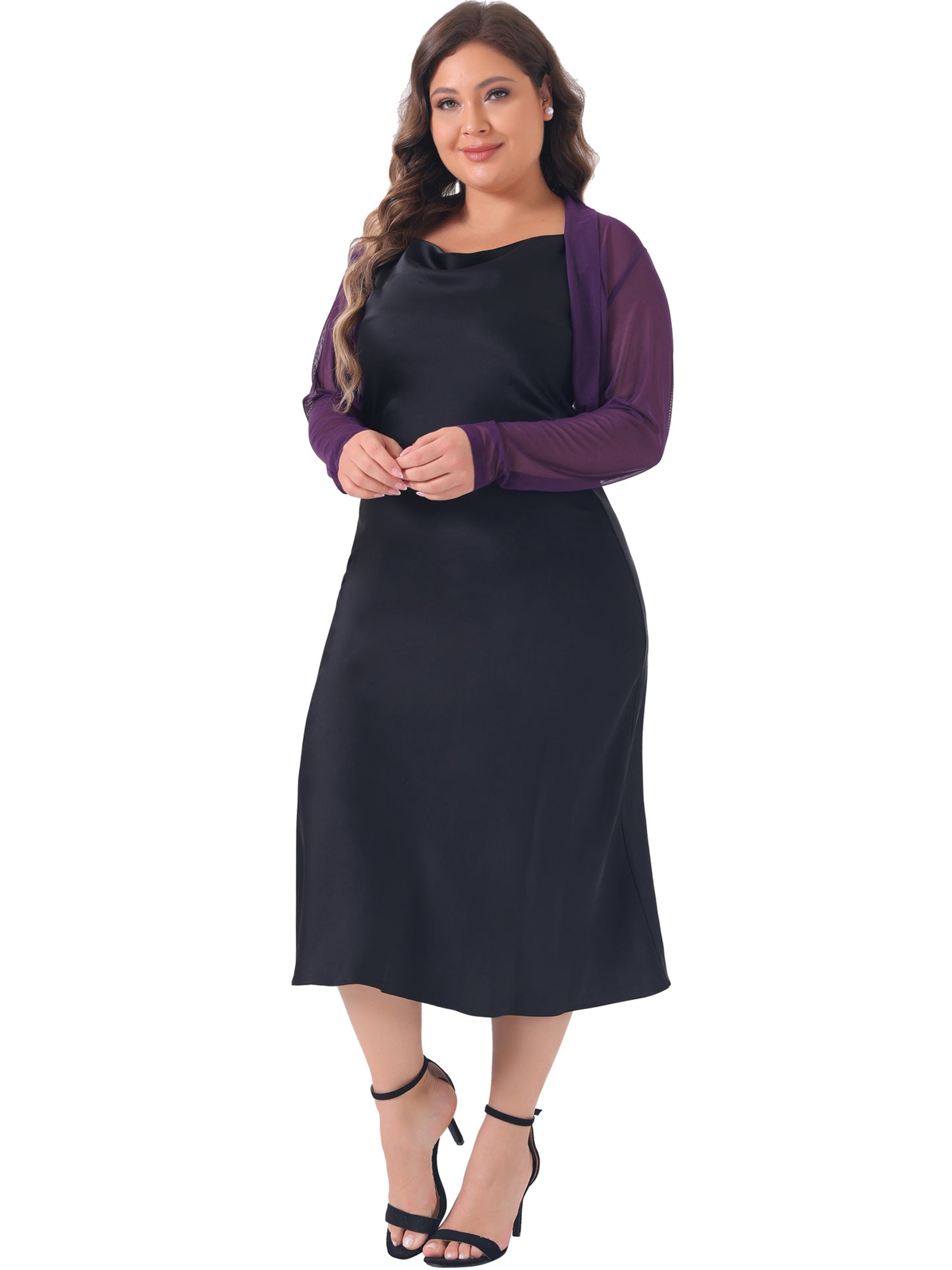 Women Plus Size Mesh Crop Cardigans Long Sleeve Open Front See Through Sheer Bolero Shrug Top