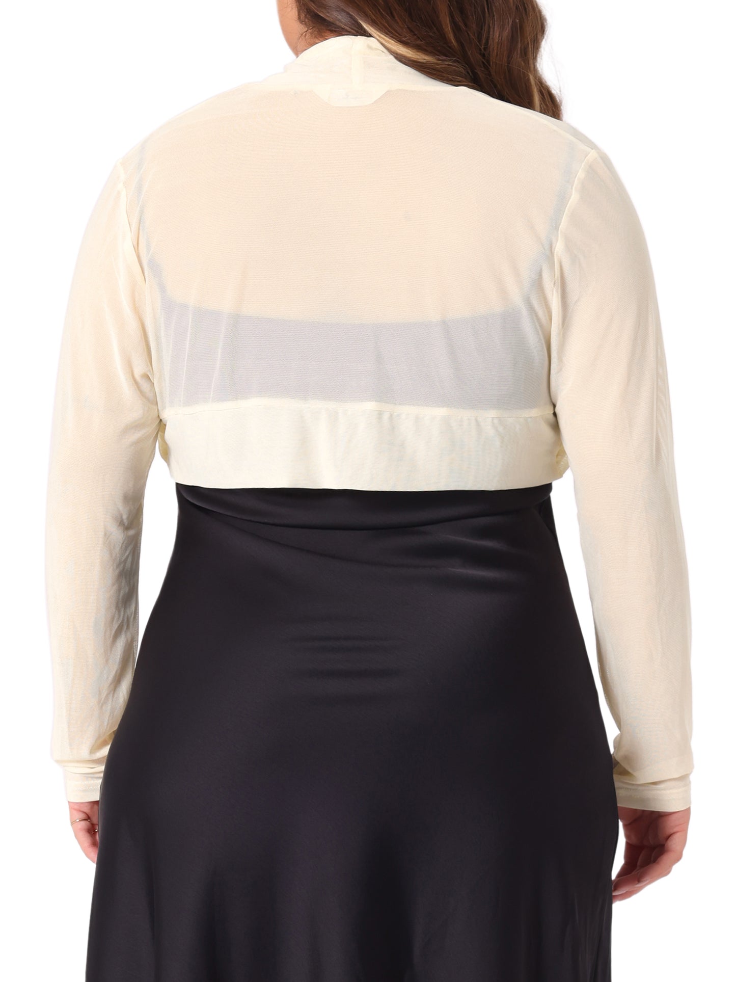 Women Plus Size Mesh Crop Cardigans Long Sleeve Open Front See Through Sheer Bolero Shrug Top