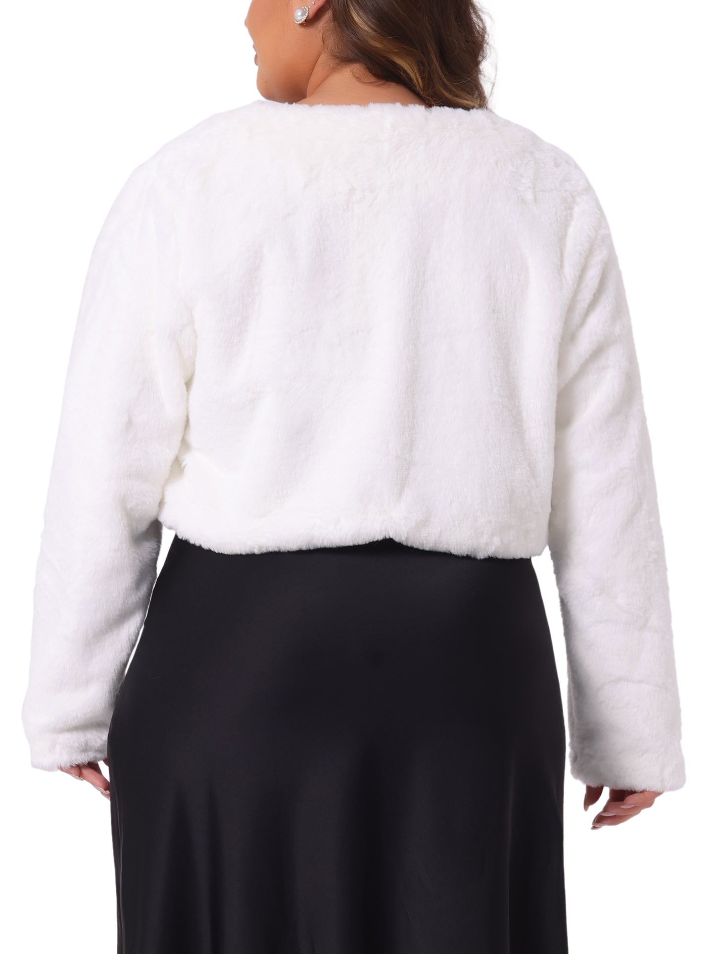 Women Plus Size Fluffy Jacket Open Front Cropped Faux Fur Winter Jacket