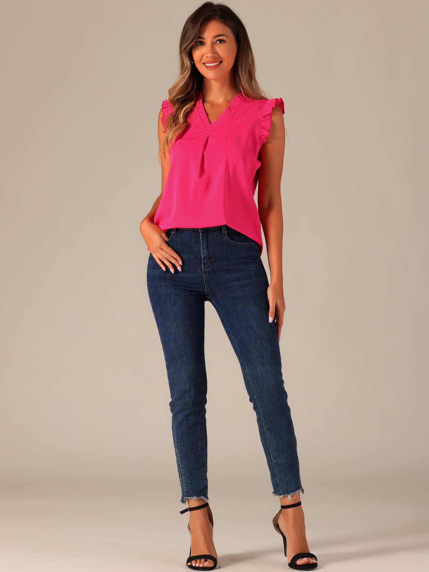 Women's Ruffled Sleeveless Blouse Work Business Top