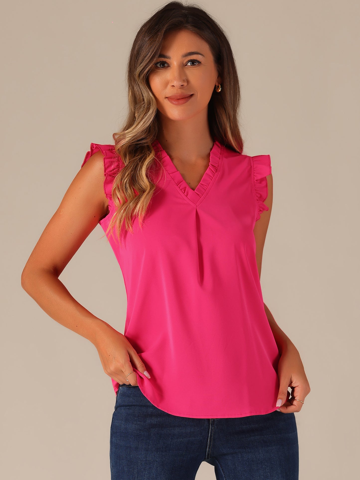 Women's Ruffled Sleeveless Blouse Work Business Top