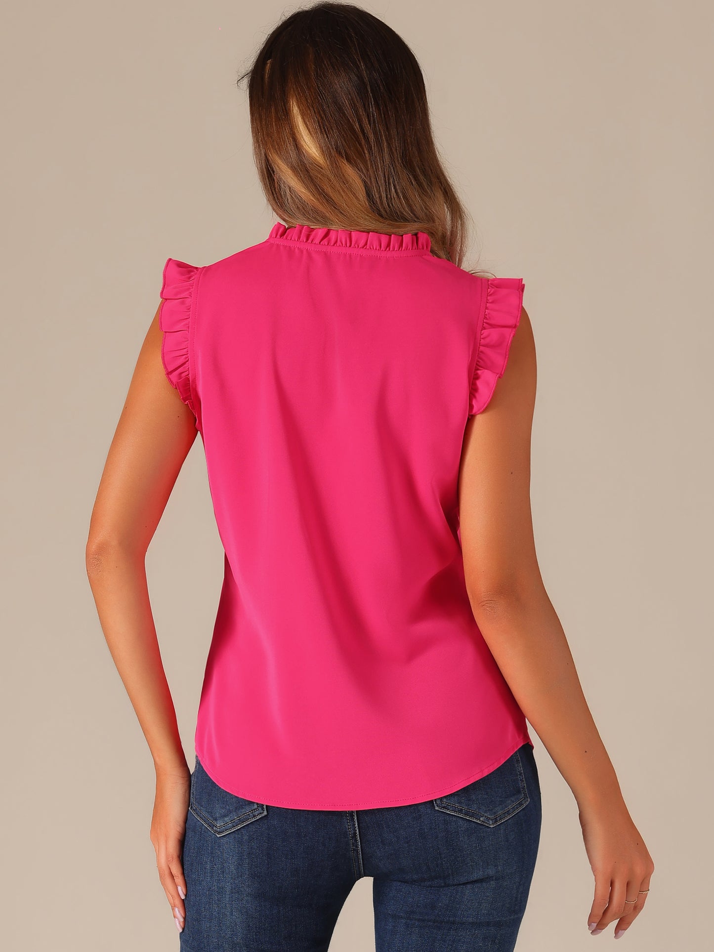 Women's Ruffled Sleeveless Blouse Work Business Top